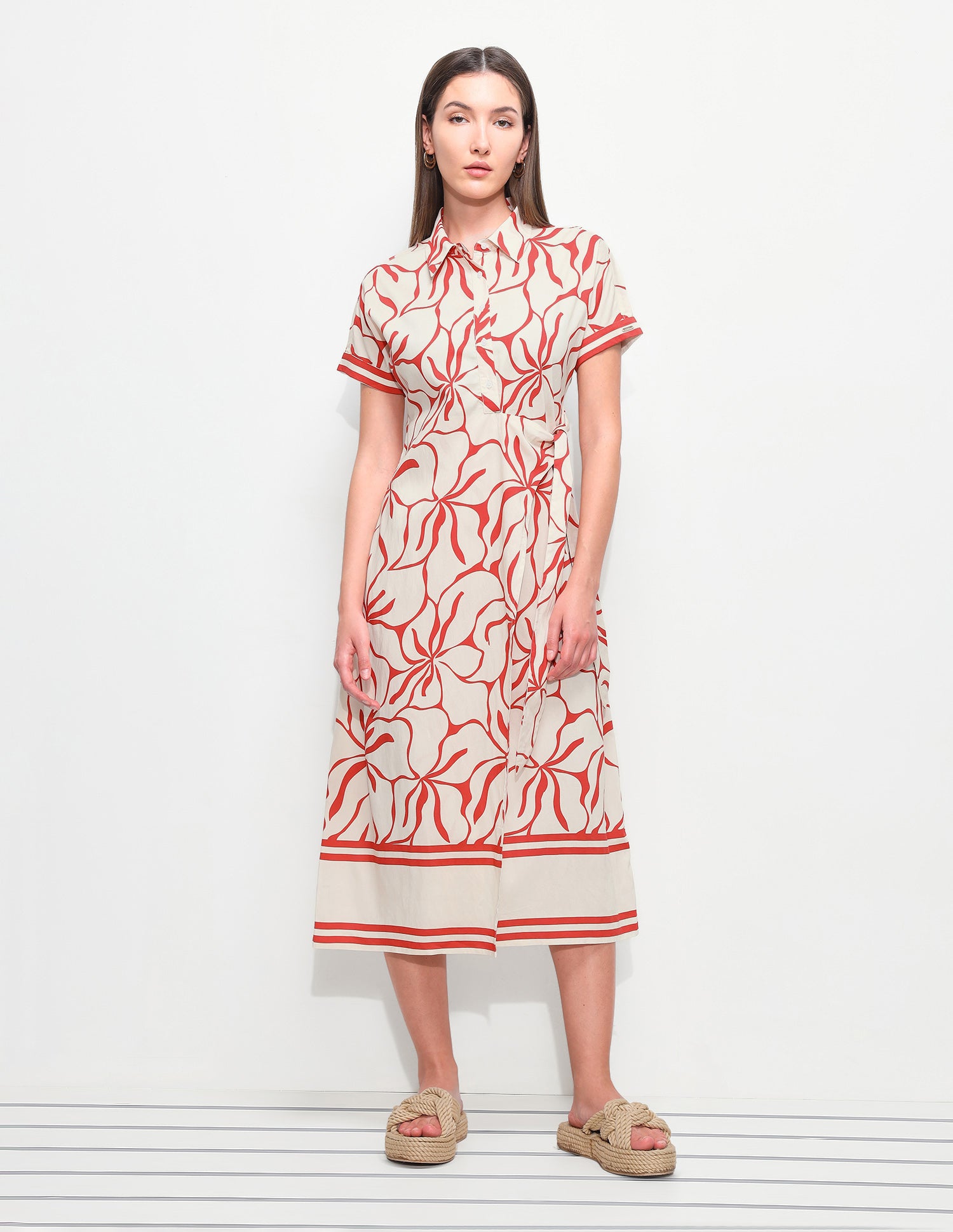 Floral Printed Regular Fit Midi Shirt Dress White - U.S. Polo Assn. India | Large