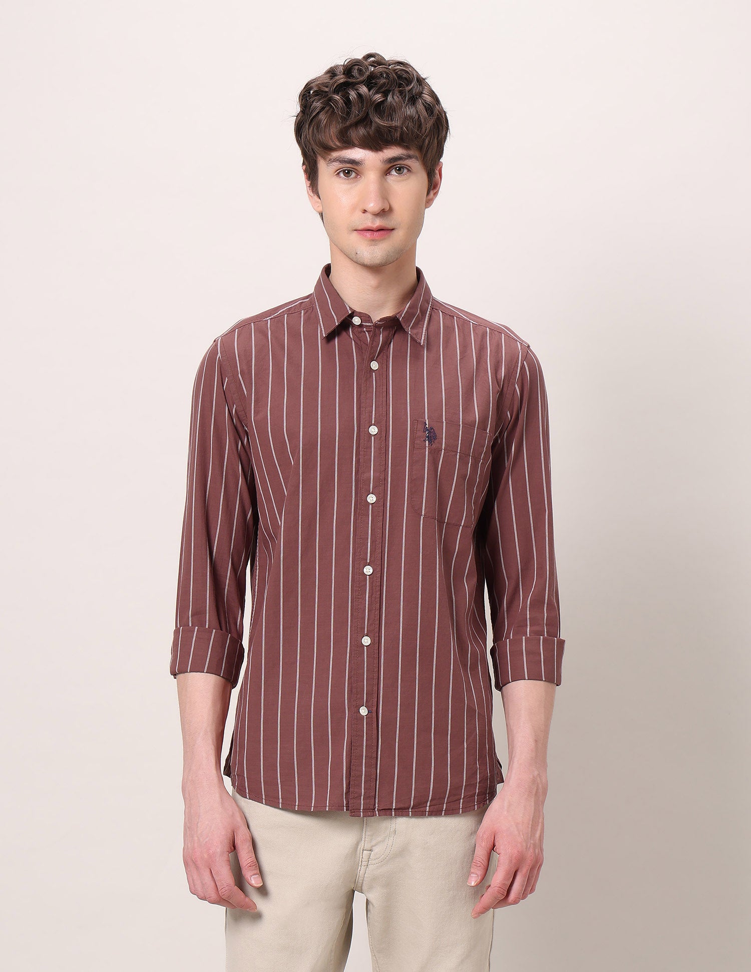 Vertical Striped Regular Fit Shirt Rust - U.S. Polo Assn. India | Large