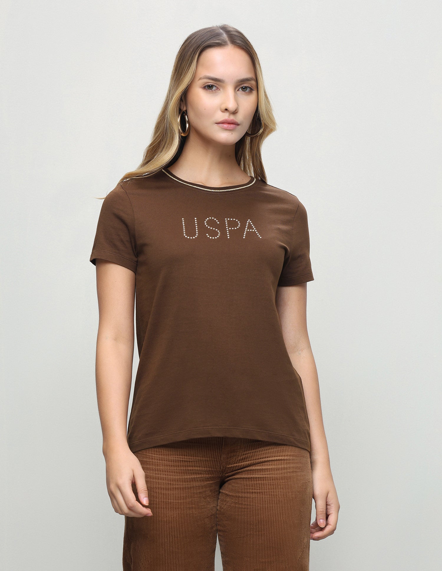 Brand Embellished Regular Fit T-Shirt Brown - U.S. Polo Assn. India | Large