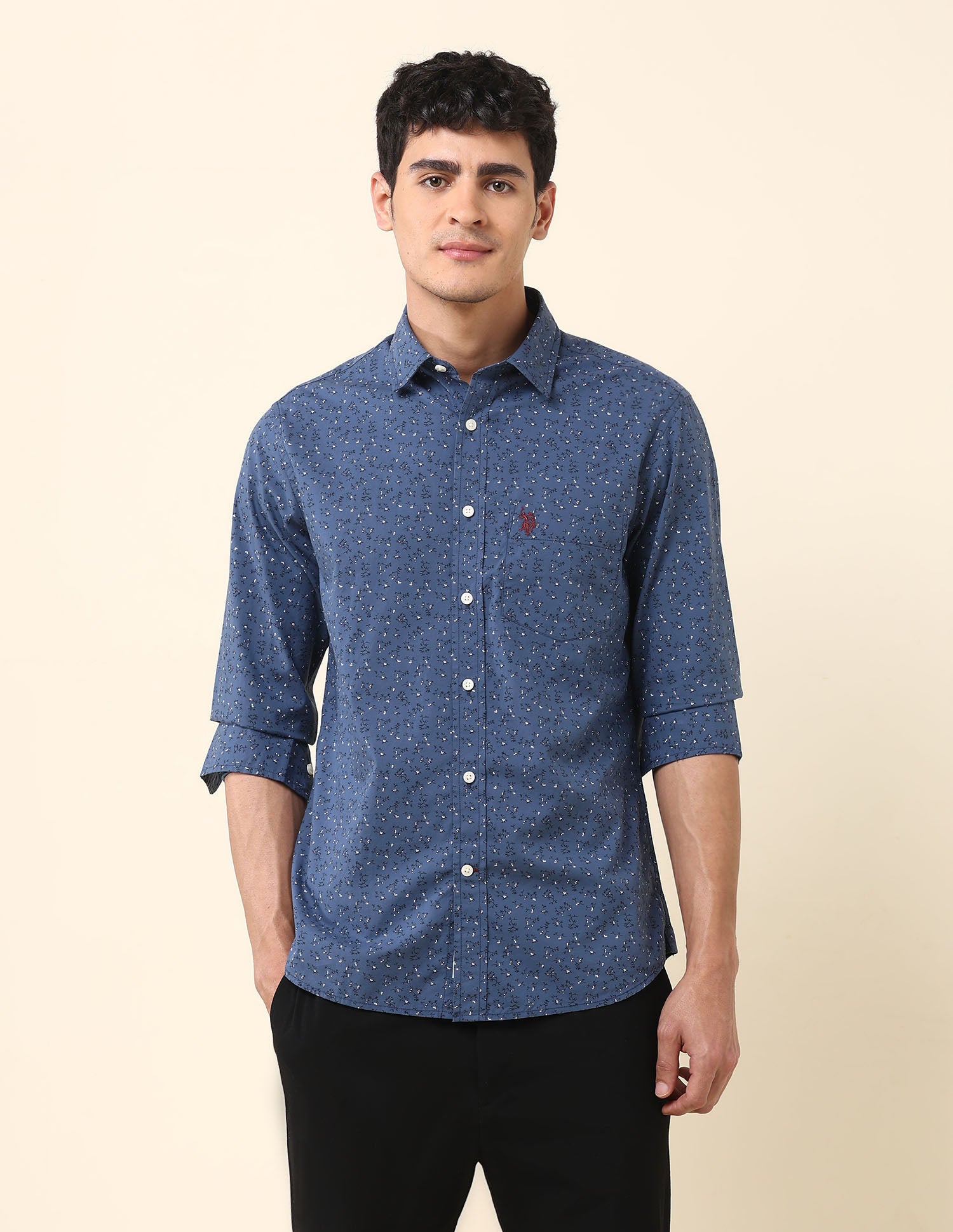 Pure Cotton Floral Printed Shirt Dark Blue - U.S. Polo Assn. India | Large