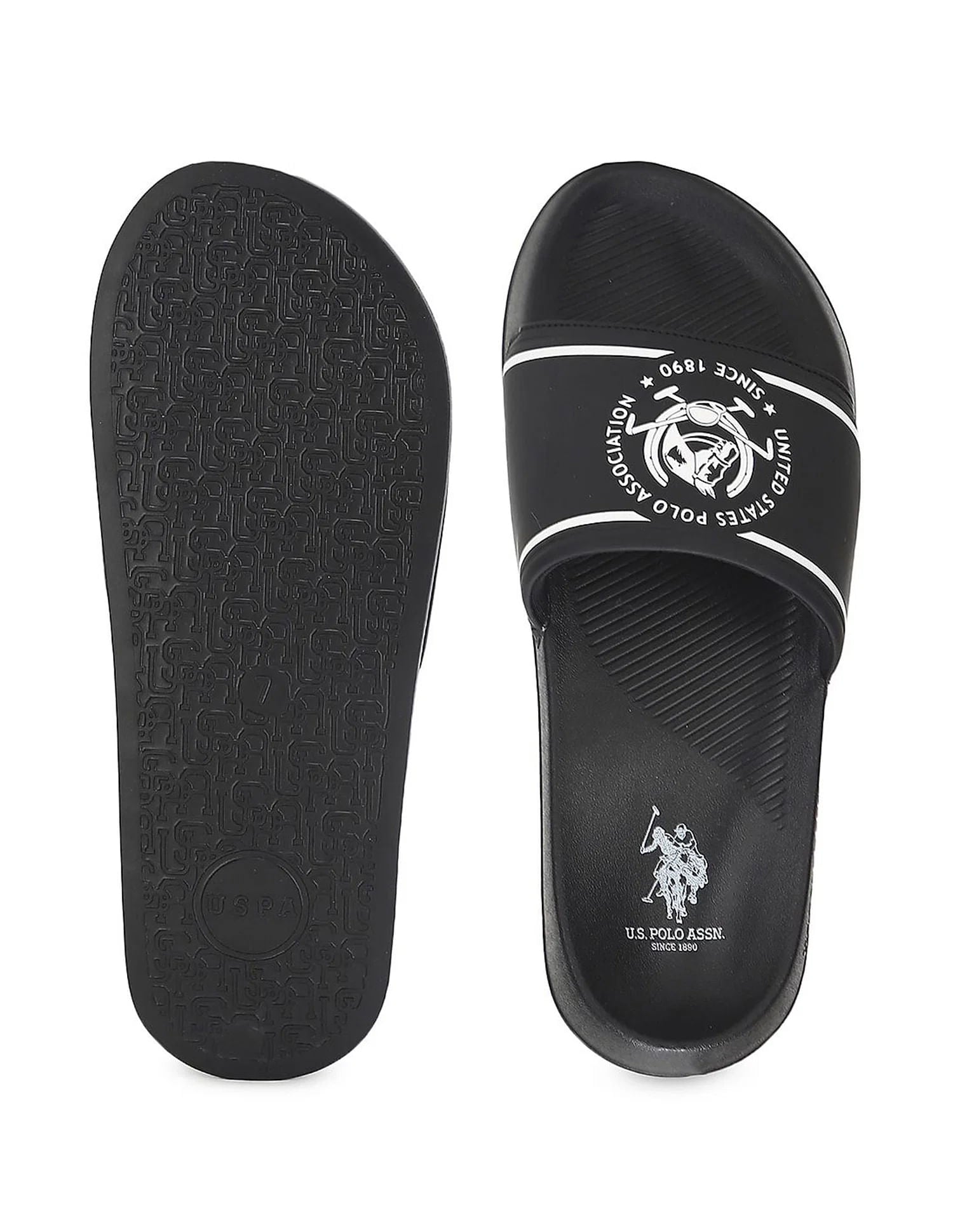 Men Brand Print Zane 5.0 Slides Black - U.S. POLO ASSN. | Large