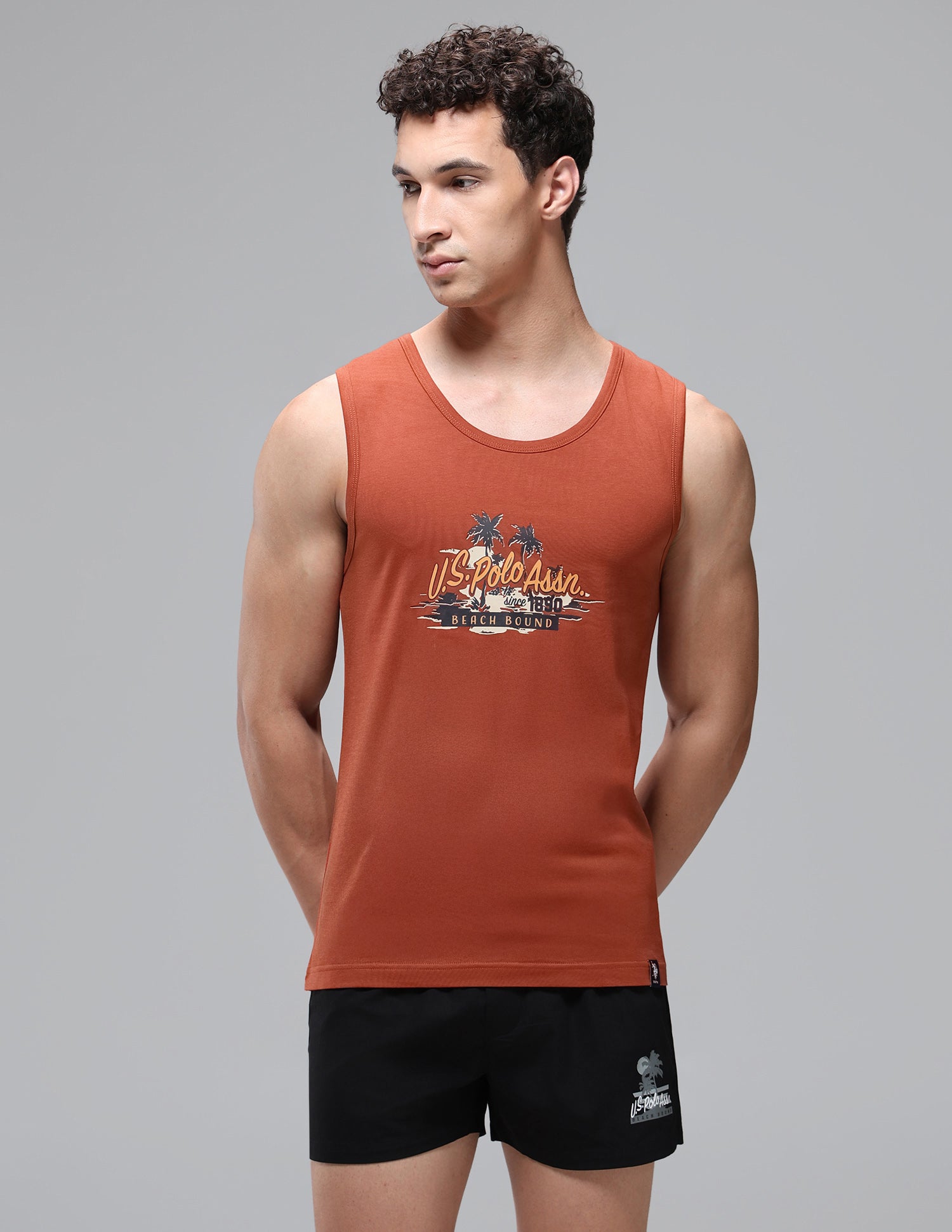 Anti Microbial Pure Cotton OEV08 Vest - Pack Of 2 Black/Rust - U.S. Polo Assn. India | Large
