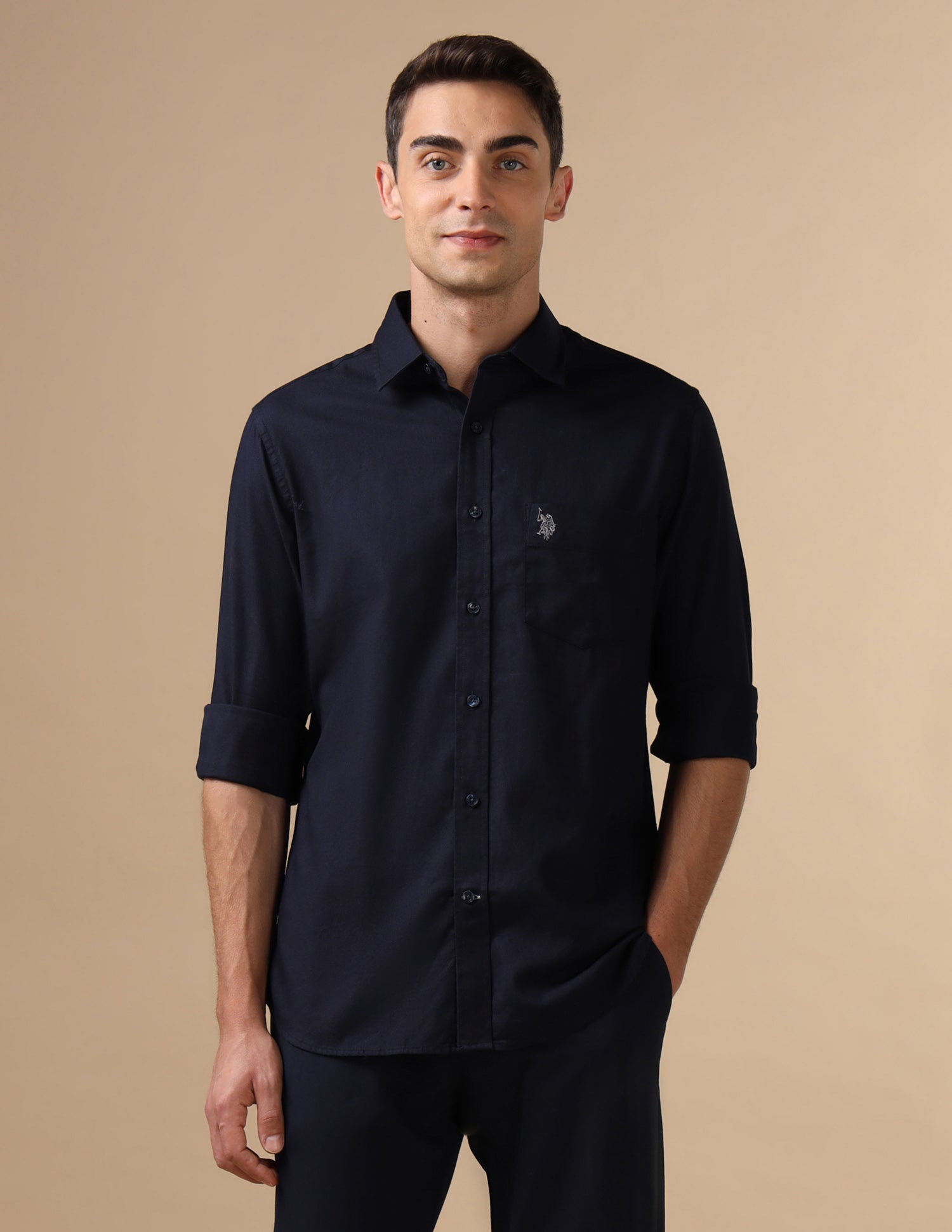 Dobby Pure Cotton Shirt Navy - U.S. POLO ASSN. | Large