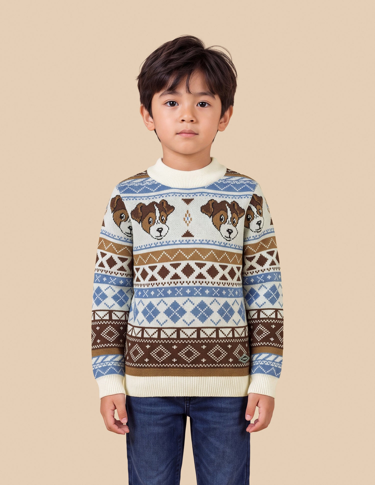 Geometric Patterned Knit Regular Fit Sweater Off White - U.S. Polo Assn. India | Large