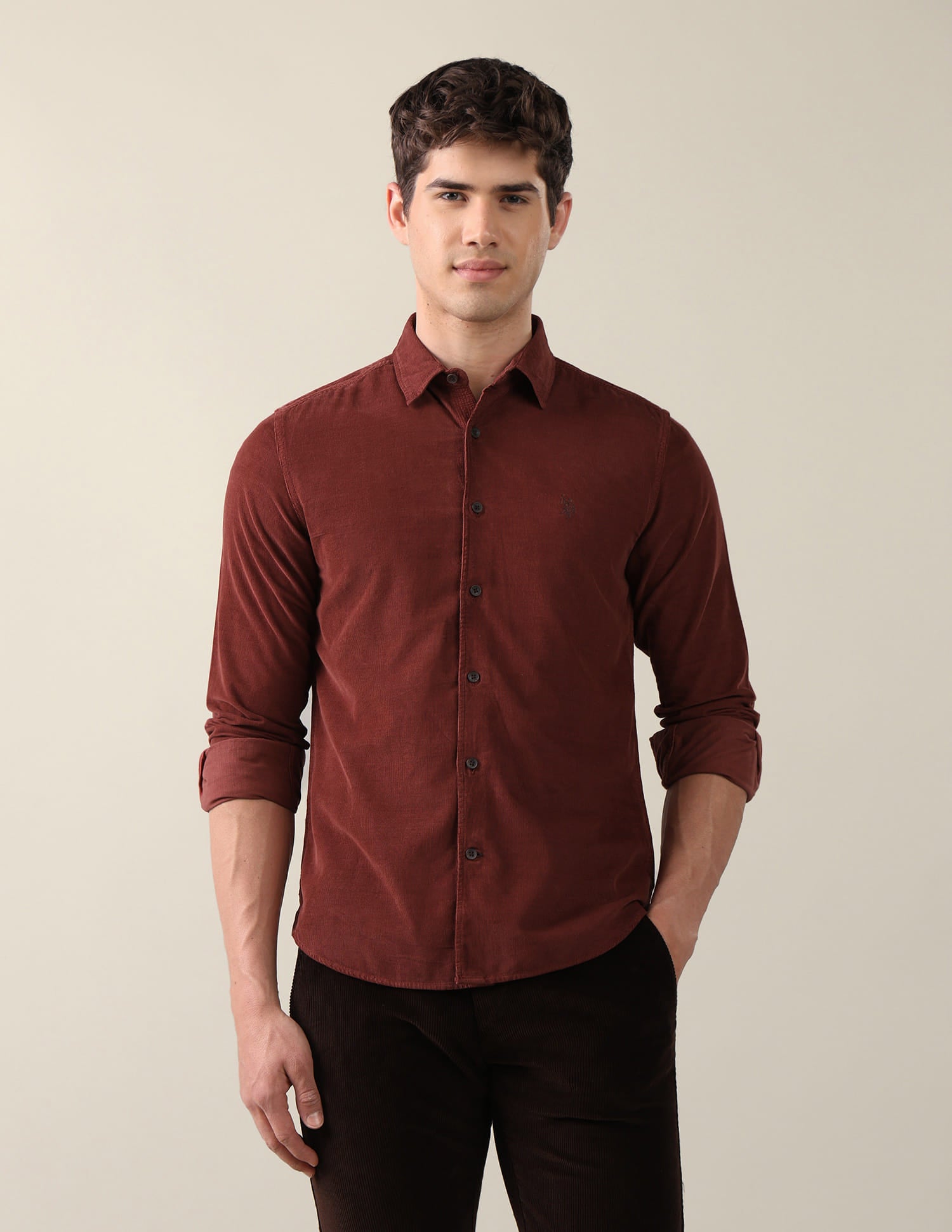 Corduroy Regular Fit Shirt Brown - U.S. Polo Assn. India | Large