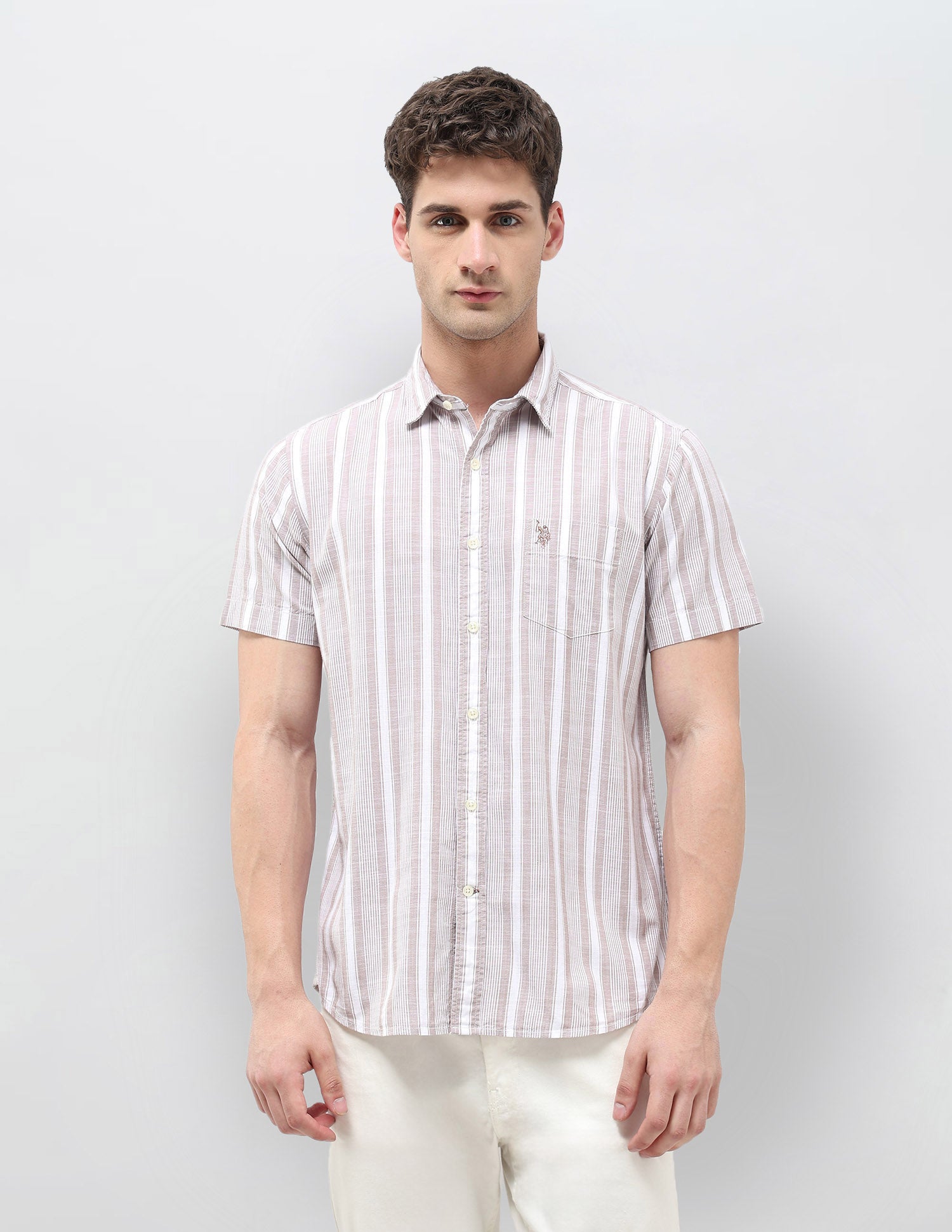 Vertical Striped Regular Fit Shirt Brown - U.S. POLO ASSN. | Large