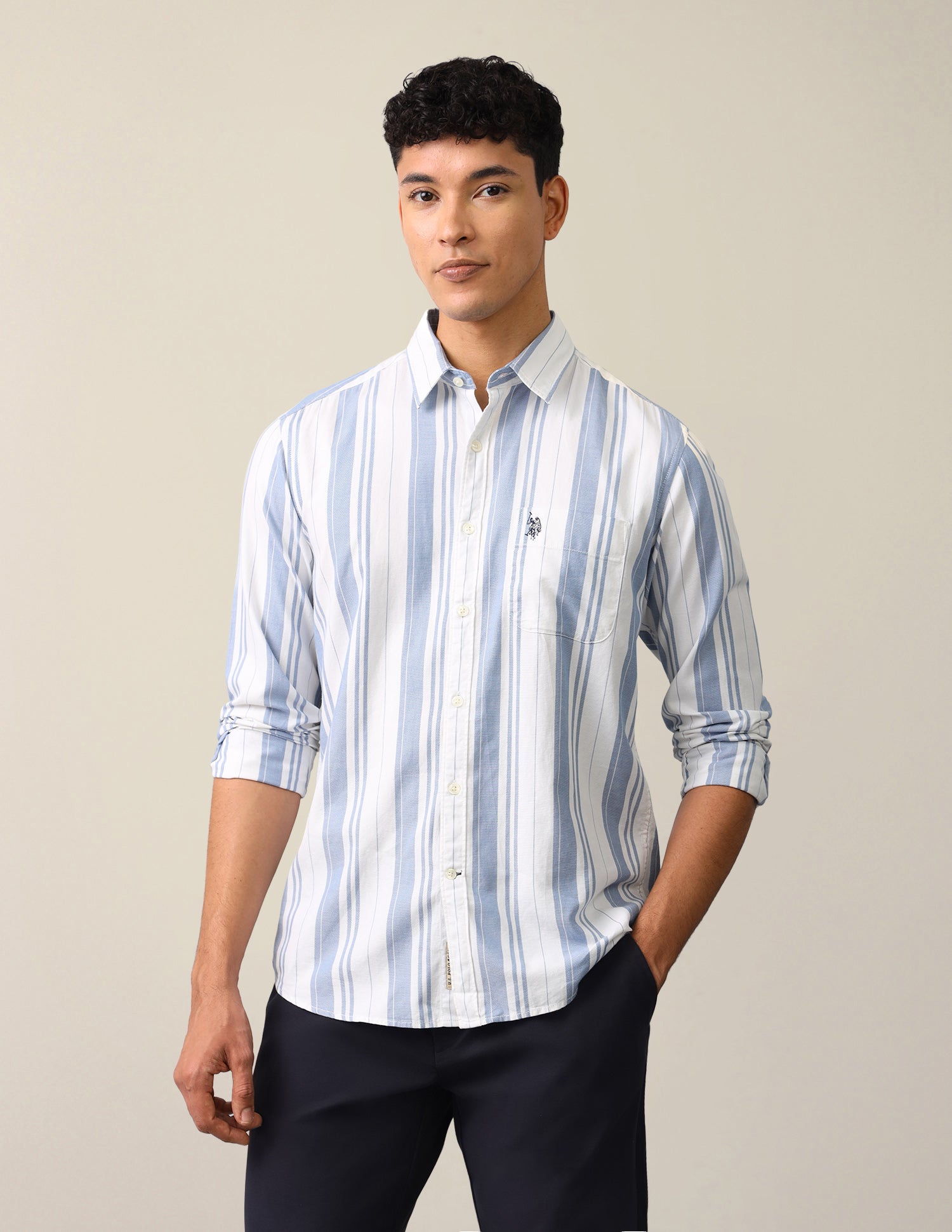 Vertical Striped Regular Fit Shirt Blue - U.S. Polo Assn. India | Large