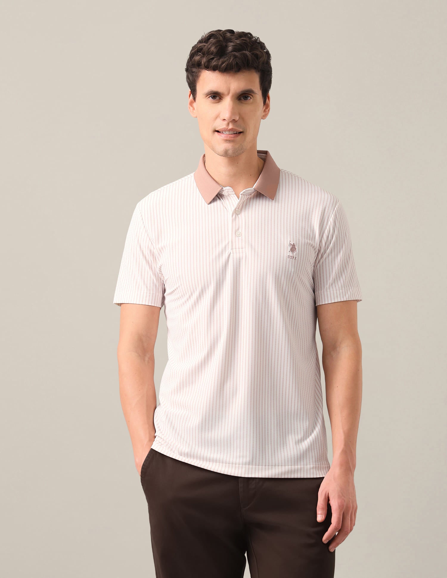 Vertical Striped Slim Fit Polo Shirt Orange - U.S. Polo Assn. India | Large