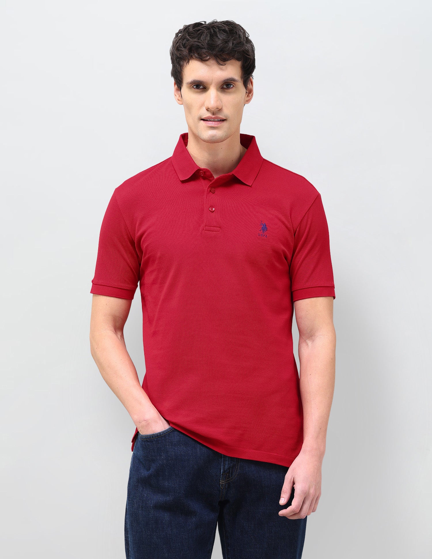 Solid Slim Fit Polo Shirt Red - U.S. Polo Assn. India | Large