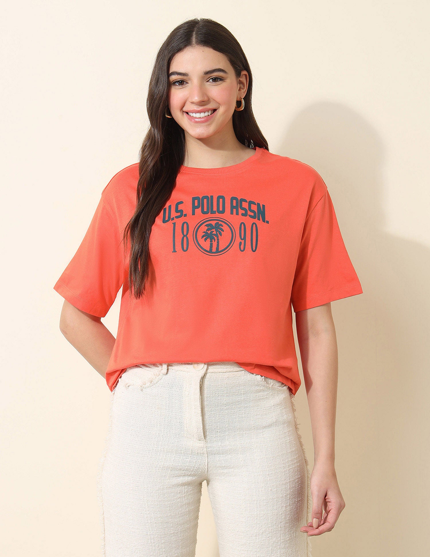 Boyfriend Fit Brand Printed T-Shirt Coral - U.S. POLO ASSN. | Large