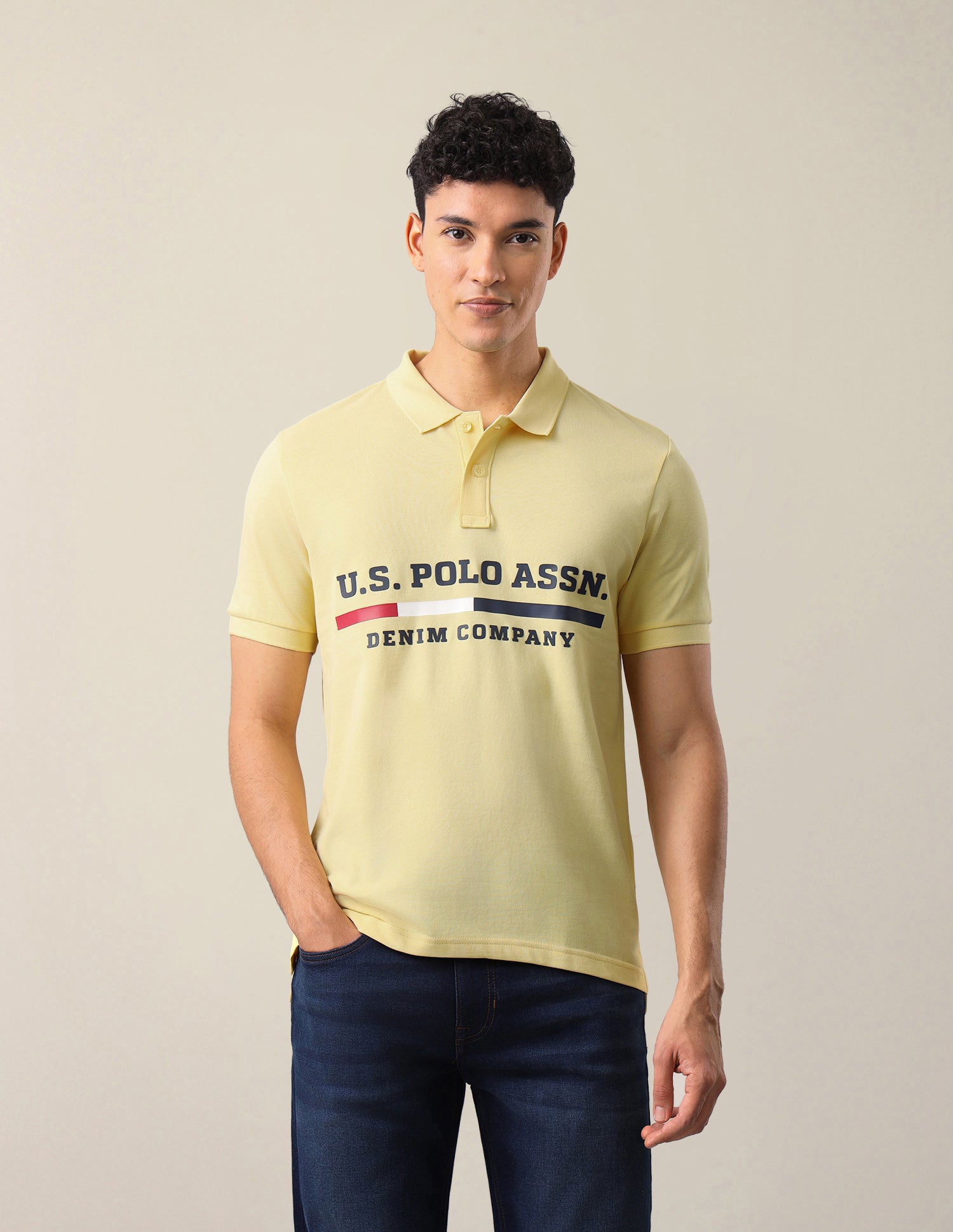 Brand Printed Slim Fit Polo Shirt Yellow - U.S. Polo Assn. India | Large