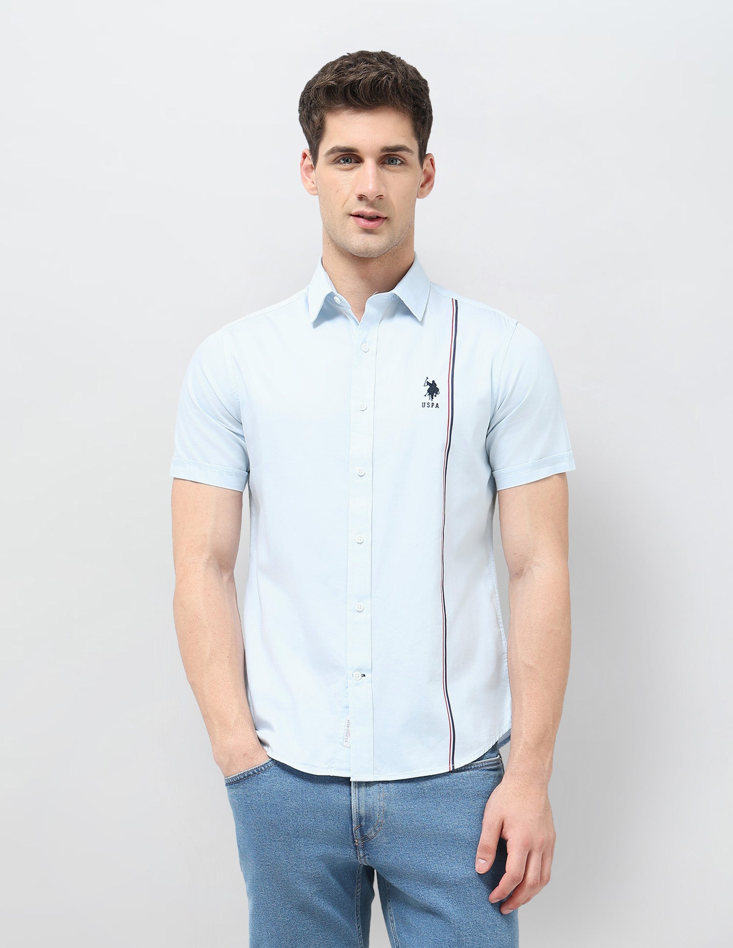 Vertical Striped Twill Shirt Light Blue - U.S. POLO ASSN. | Large