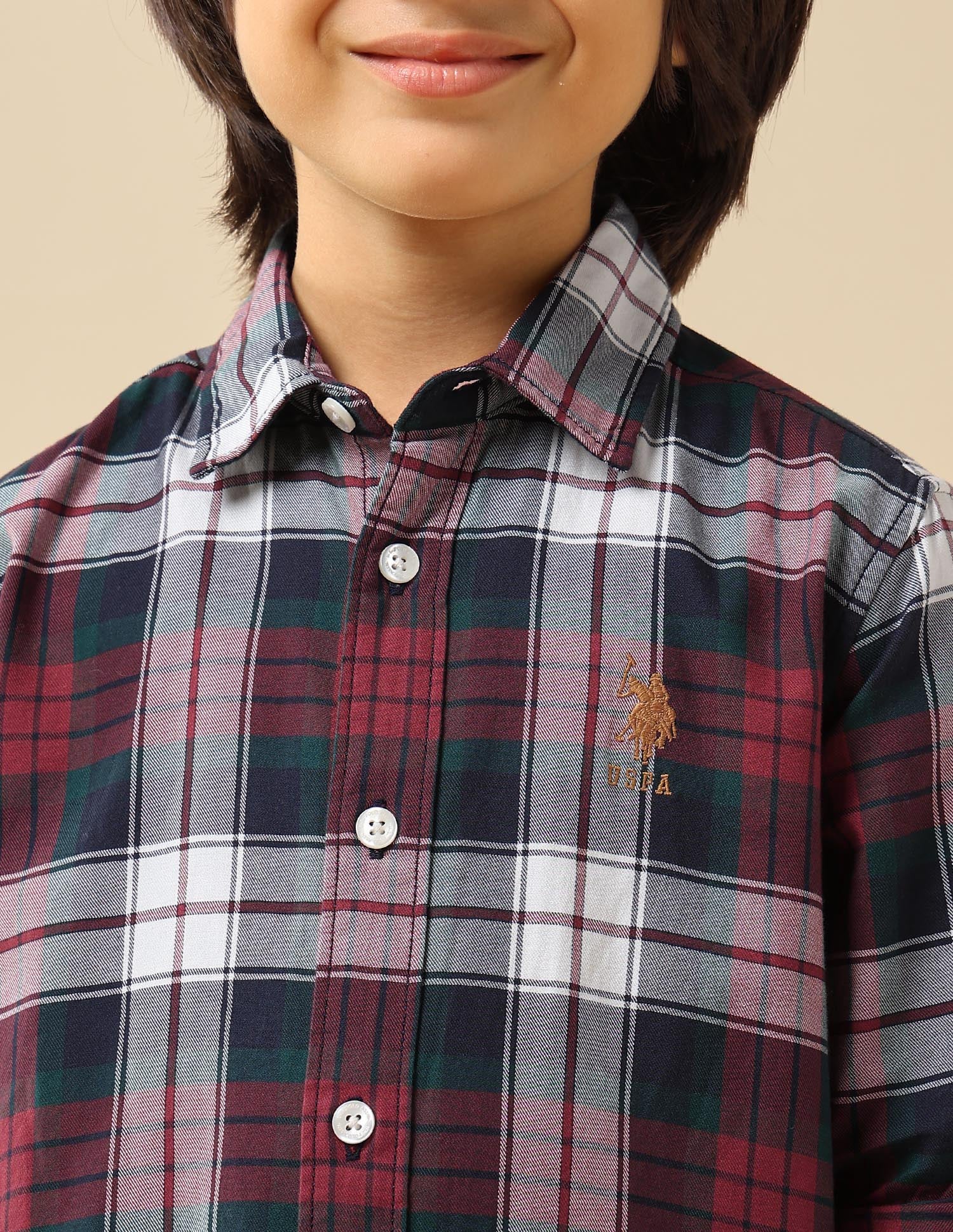 Boys Plaid Checked Twill Shirt Red - U.S. POLO ASSN. | Large