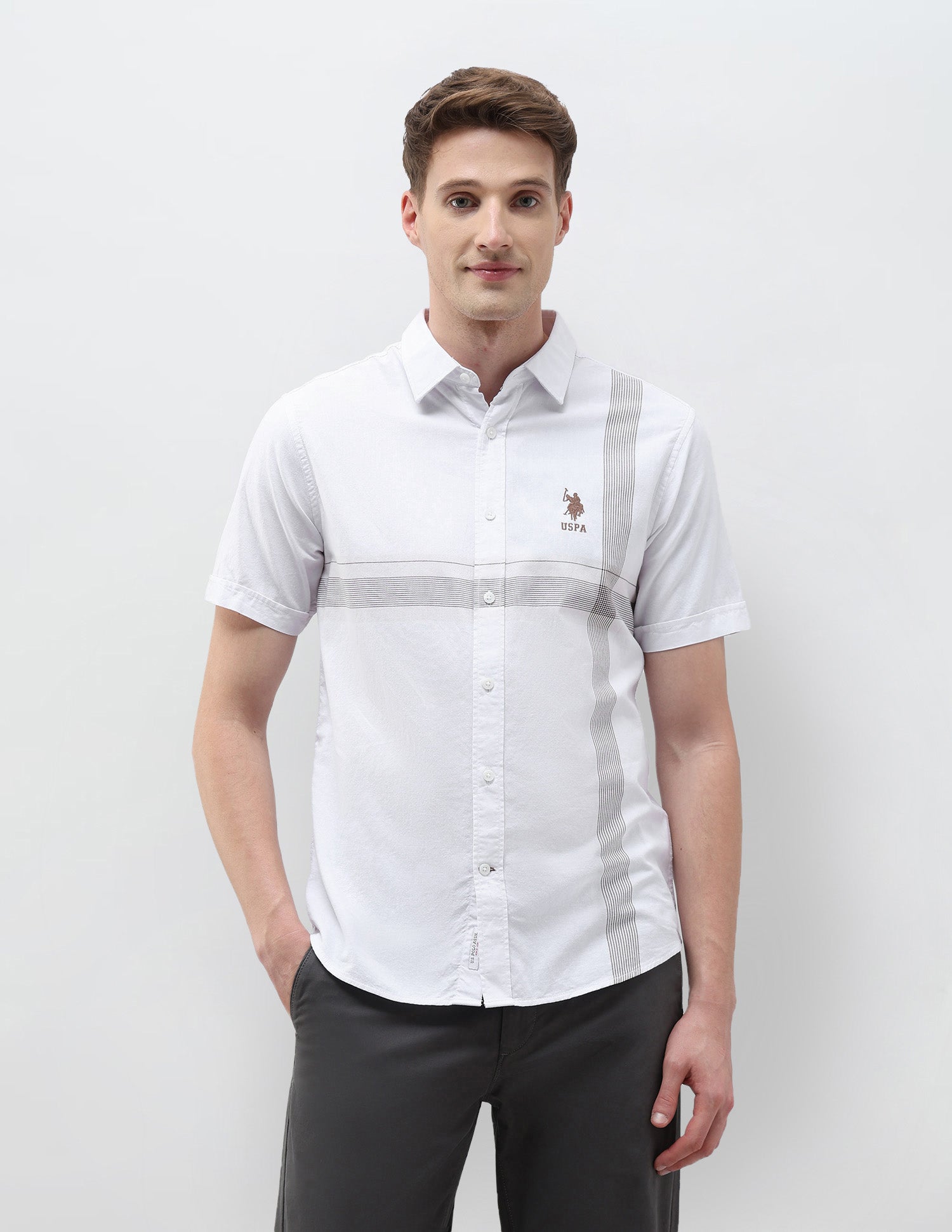 Tailored Fit Vertical Striped Shirt White - U.S. Polo Assn. India | Large