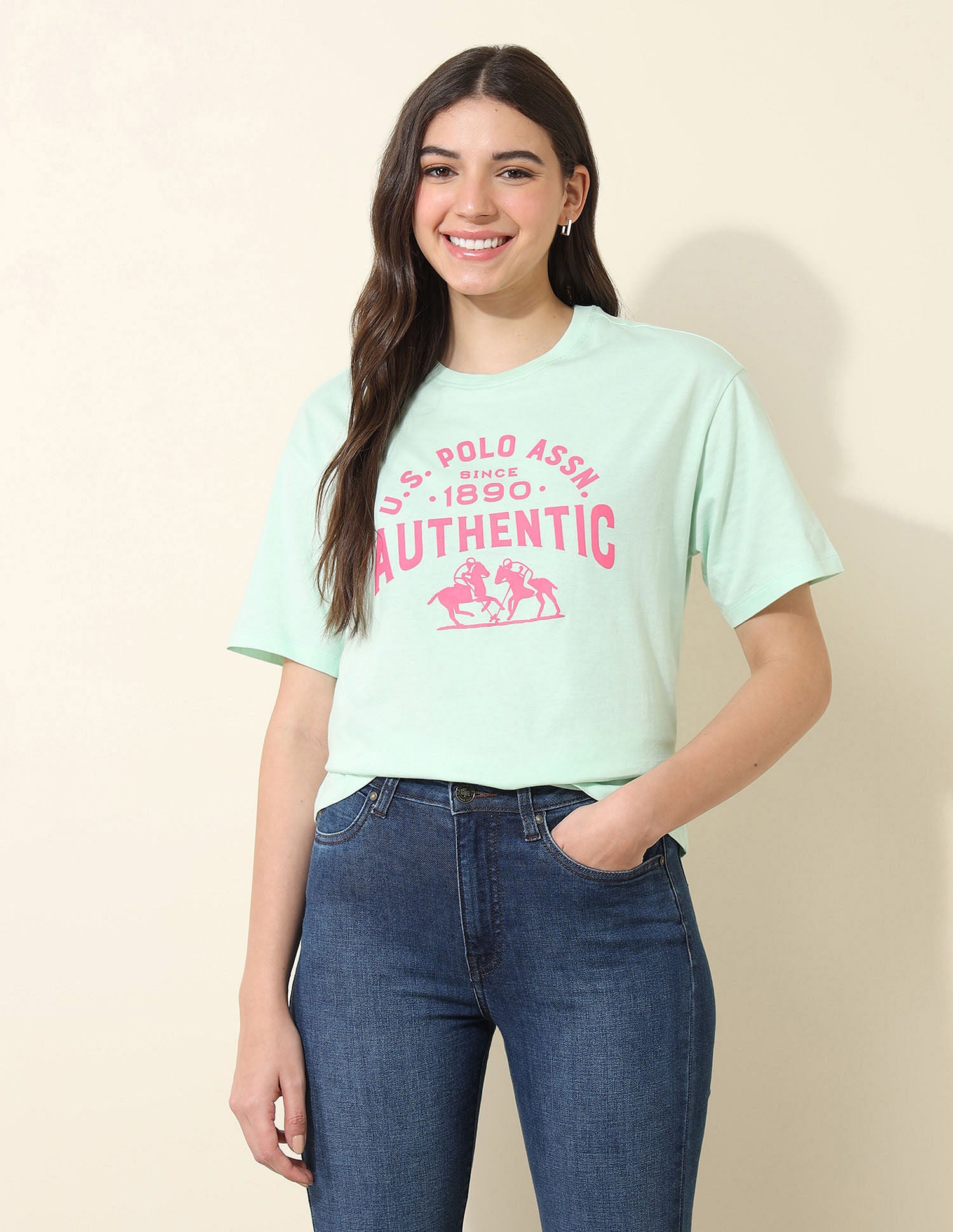 Boyfriend Fit Brand Printed T-Shirt Mint - U.S. POLO ASSN. | Large