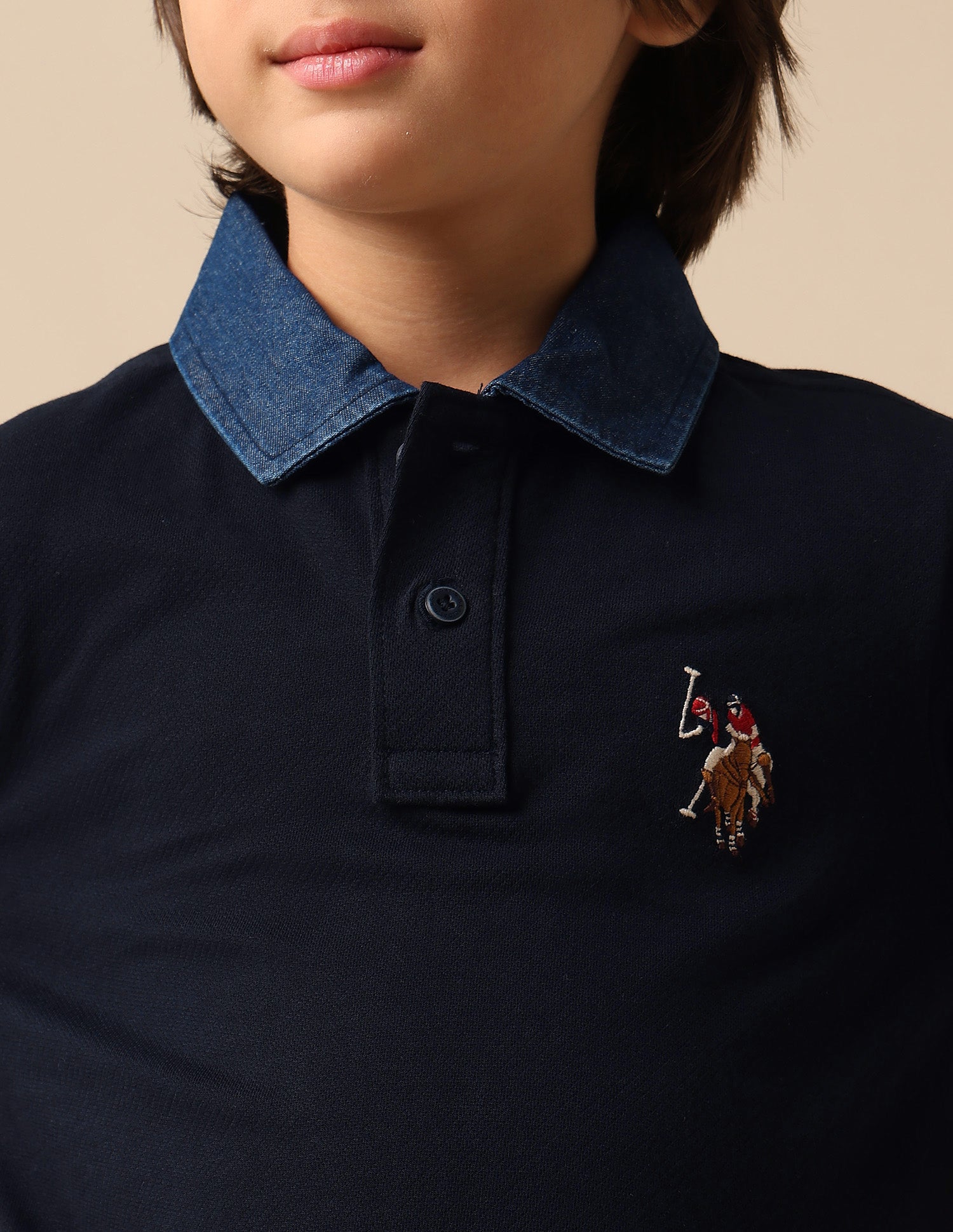 Boys Textured Pure Cotton Polo Shirt Navy - U.S. POLO ASSN. | Large