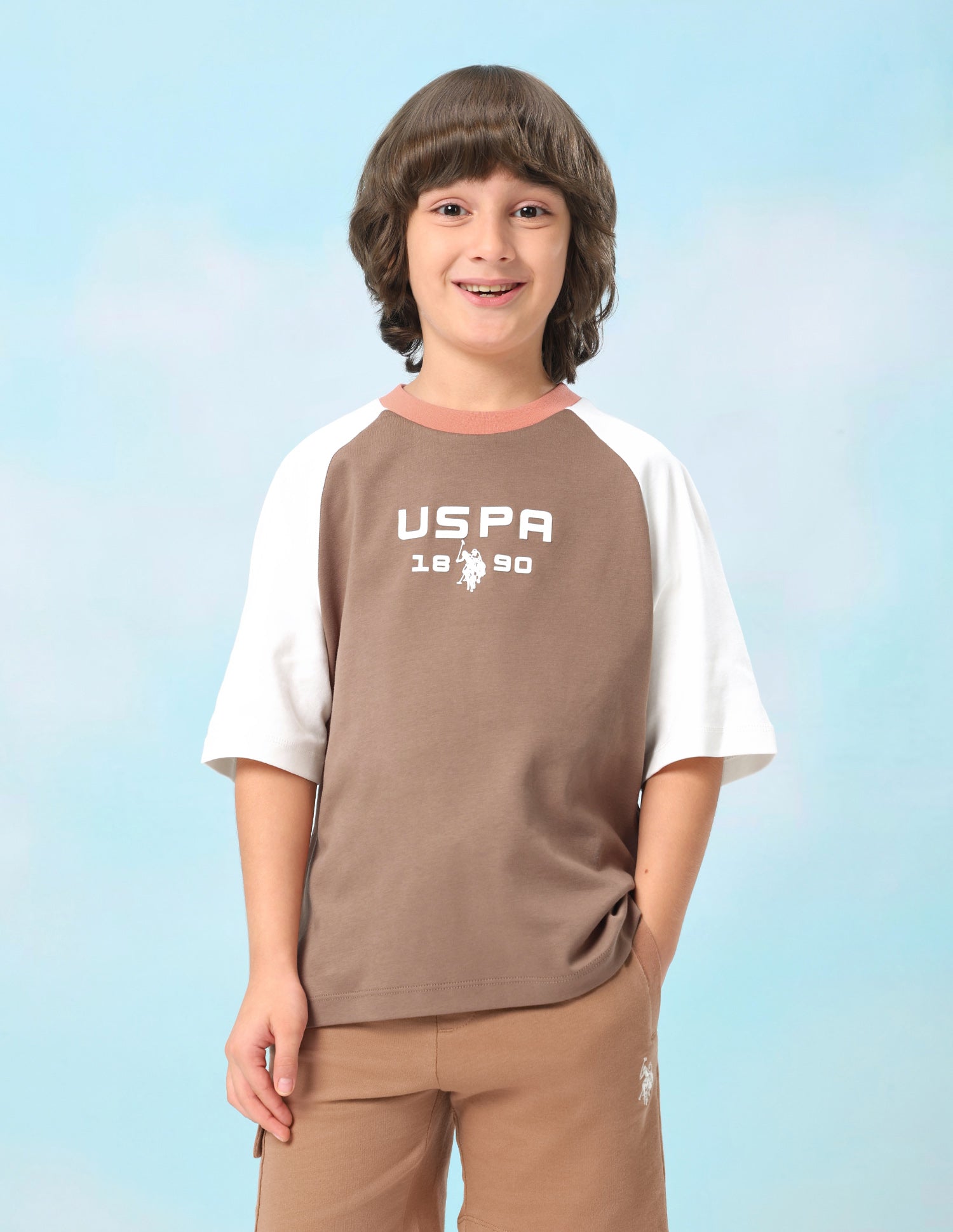 Colour Blocked Oversized Fit T-Shirt Light Brown - U.S. Polo Assn. India | Large