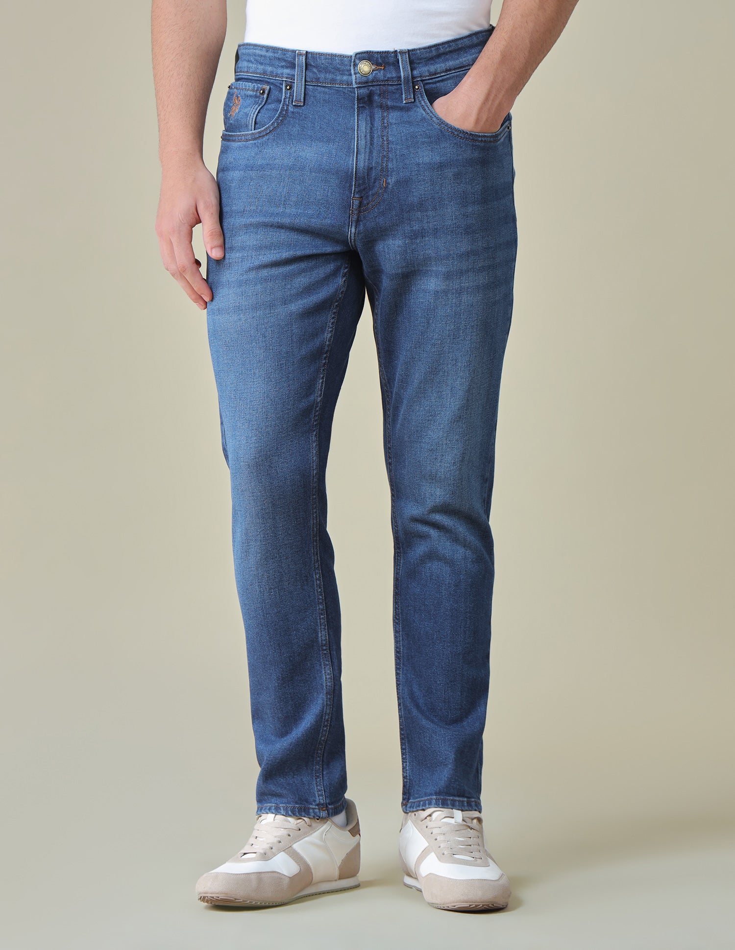 Cole Comfort Cropped Fit Blue Jeans Mid Blue - U.S. Polo Assn. India | Large