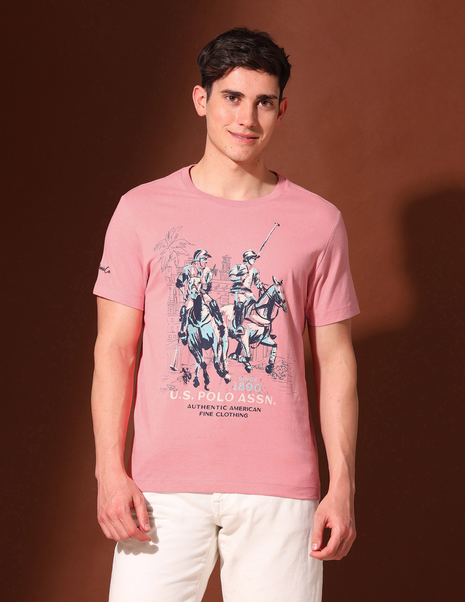 Brand Printed Pure Cotton T-Shirt Peach - U.S. Polo Assn. India | Large