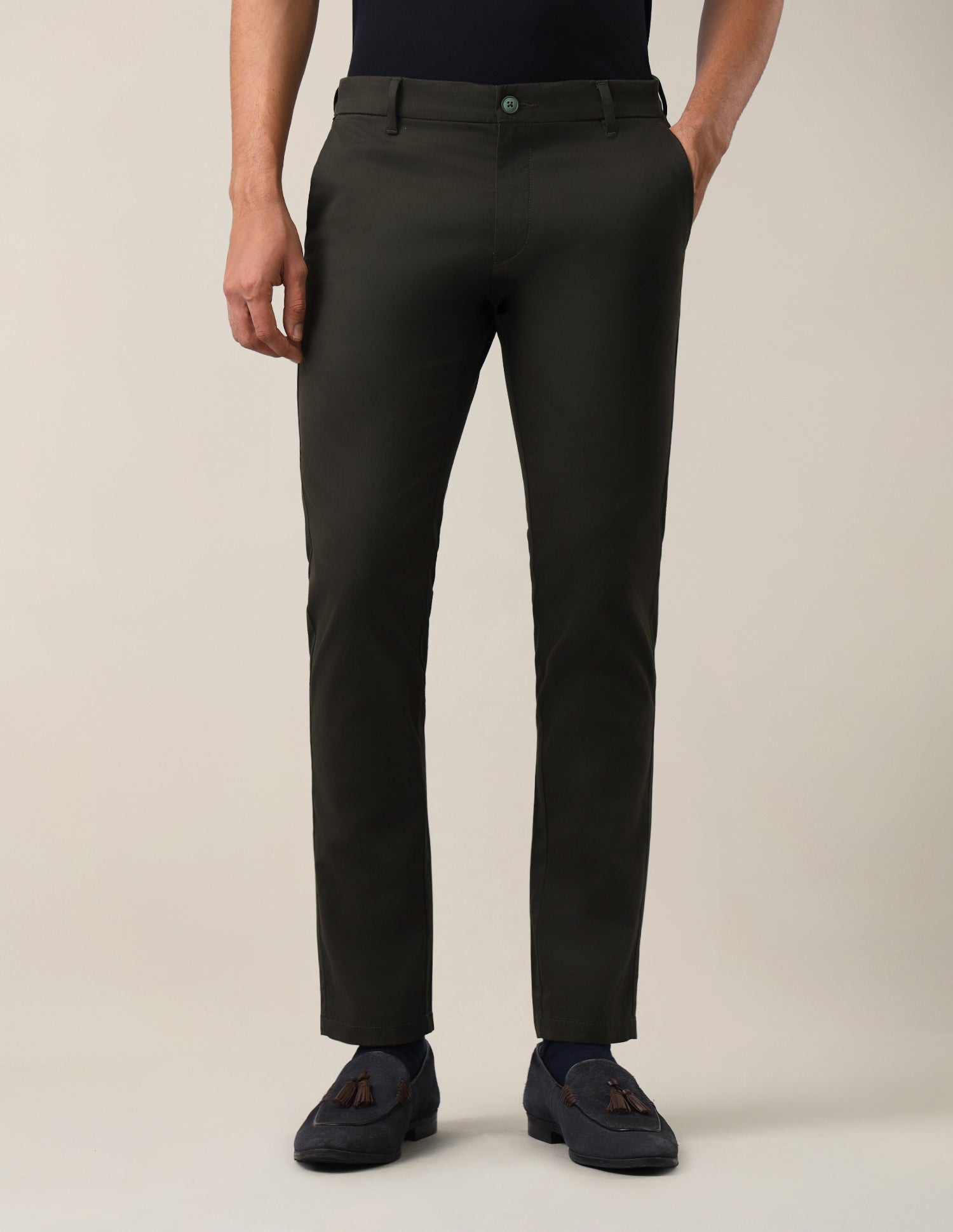 Denver Slim Fit Dobby Trousers Olive - U.S. Polo Assn. India | Large