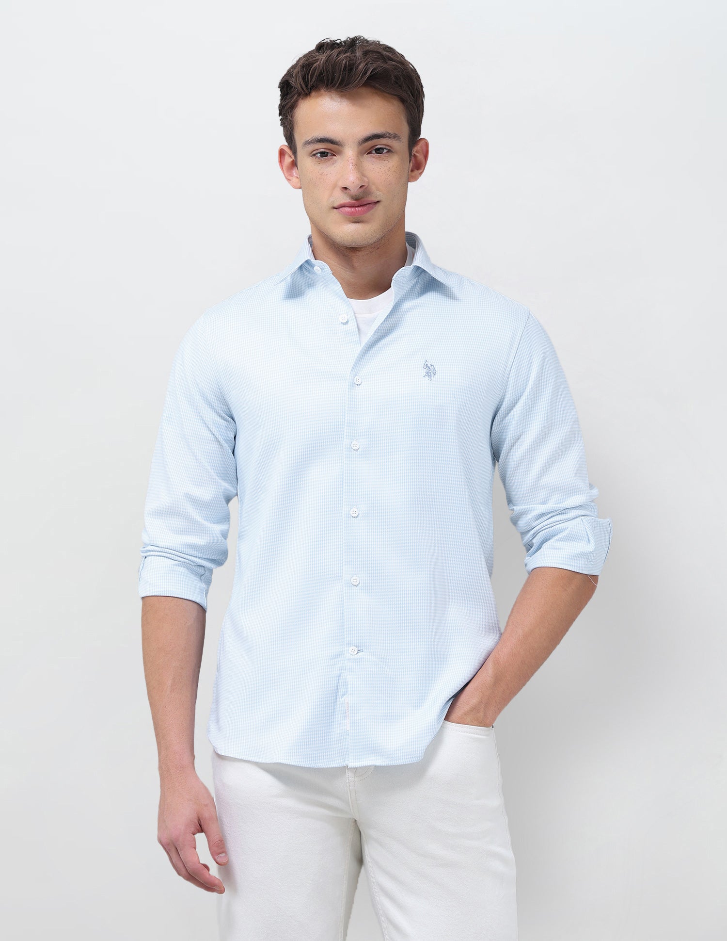 Tailored Fit Micro Checked Shirt Blue - U.S. Polo Assn. India | Large