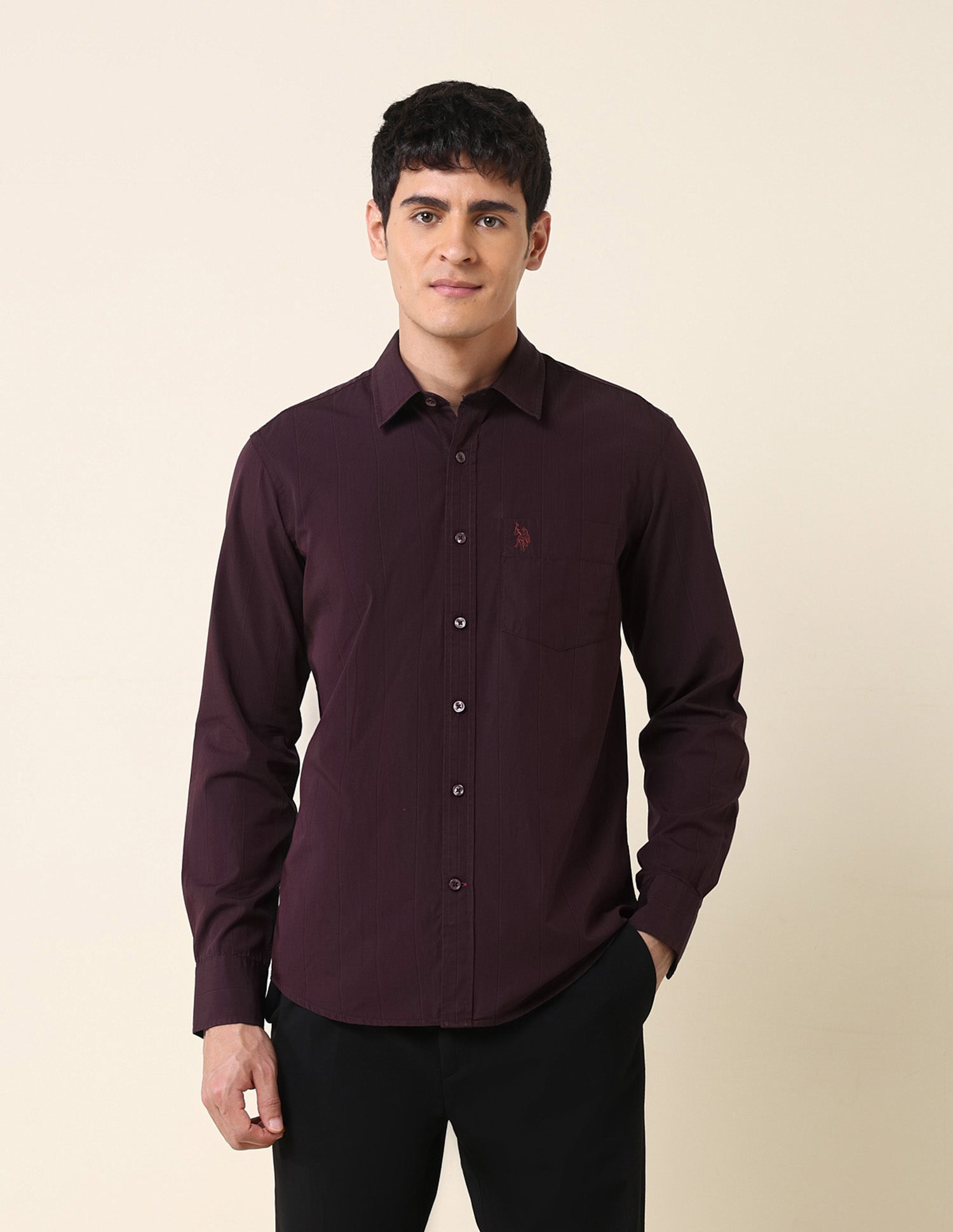 Tailored Fit Vertical Striped Shirt Wine - U.S. Polo Assn. India | Large