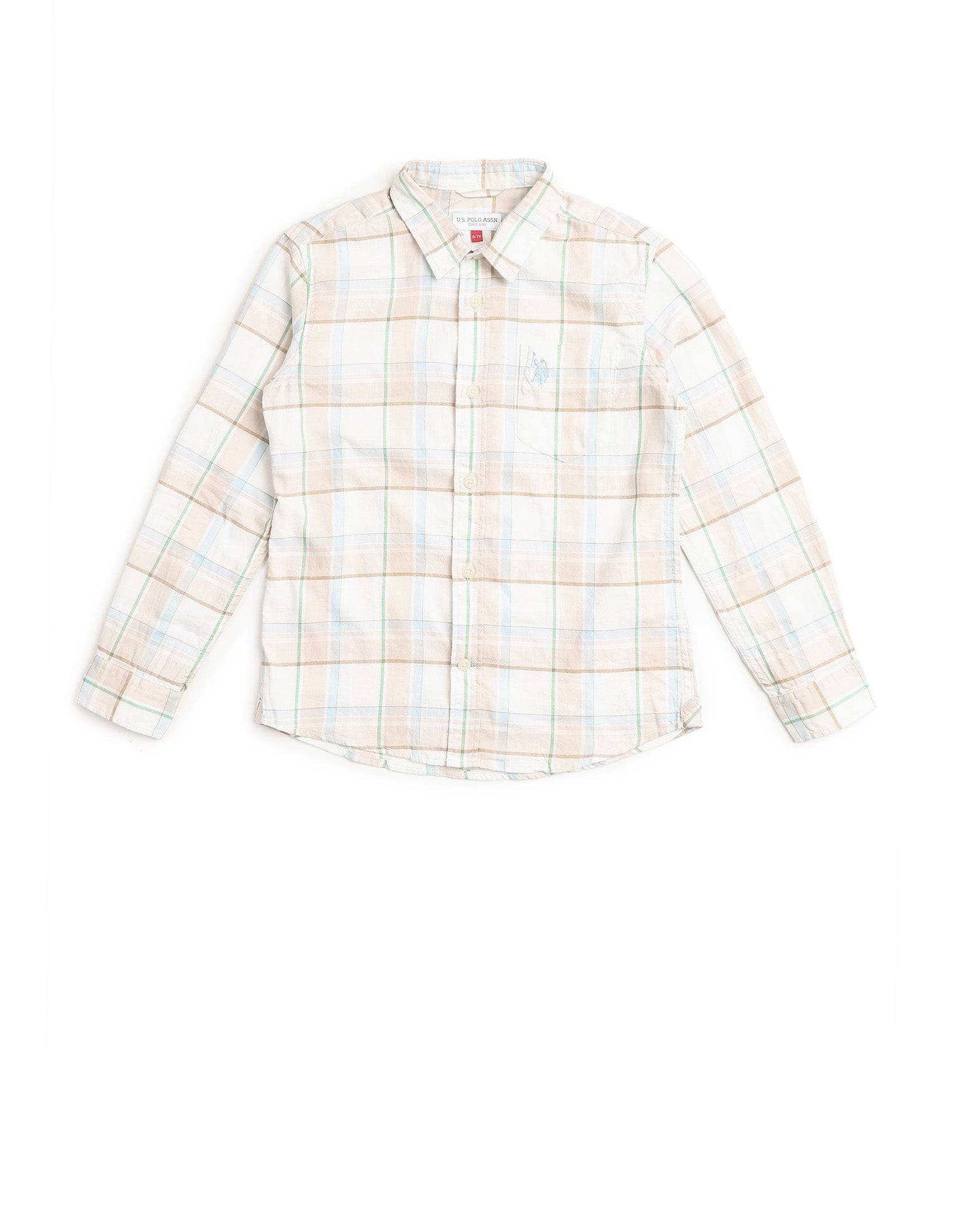 Boys Grid Tattersall Checked Regular Fit Shirt Beige - U.S. POLO ASSN. | Large
