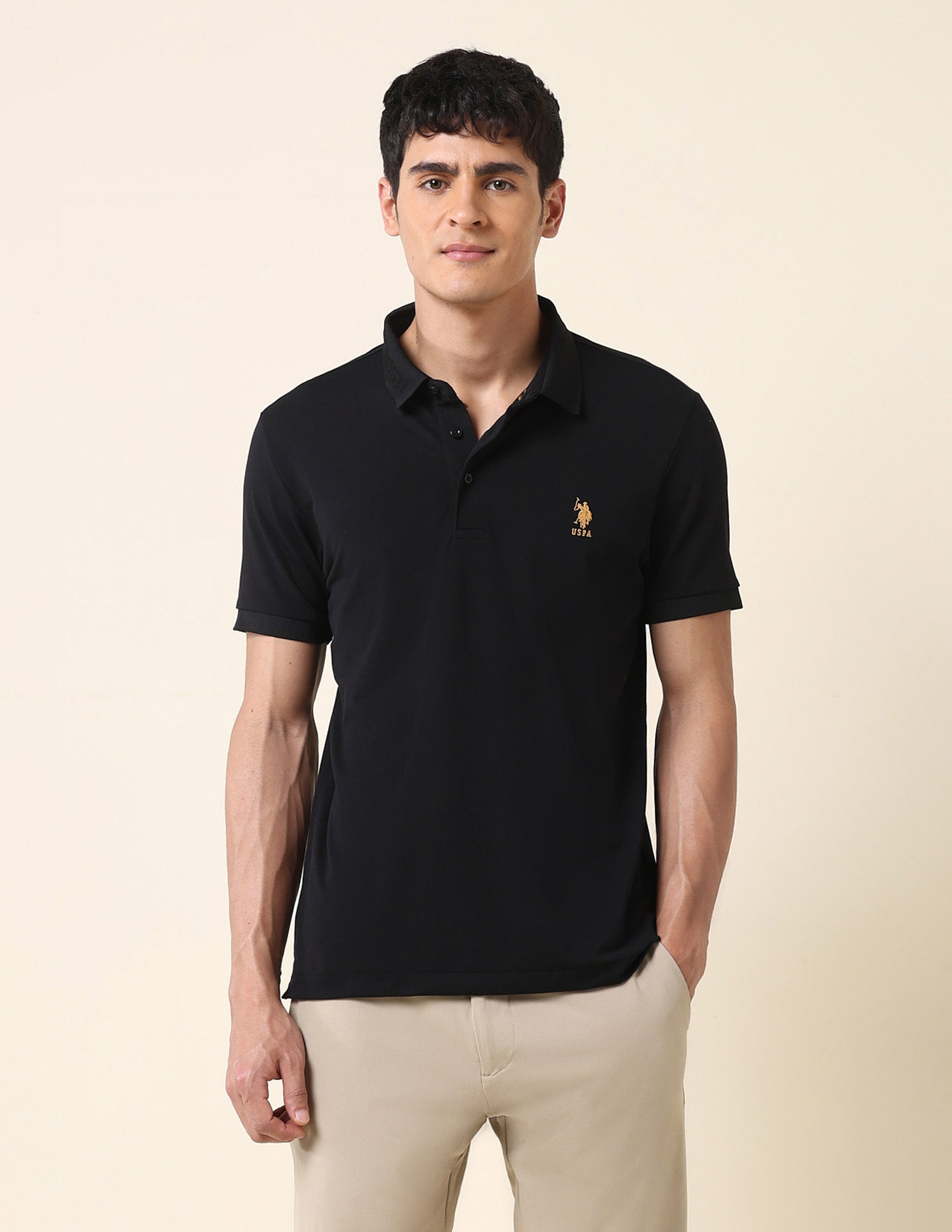 Solid Slim Fit Polo Shirt Black - U.S. Polo Assn. India | Large