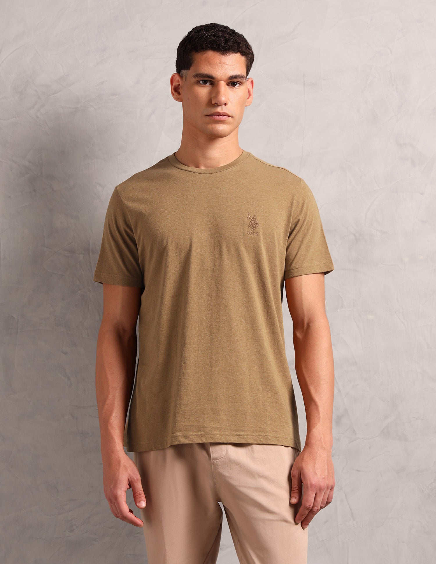 Pure Cotton Comfort Fit I633 Lounge T-Shirt - Pack Of 1 Mustard Melange - U.S. POLO ASSN. | Large