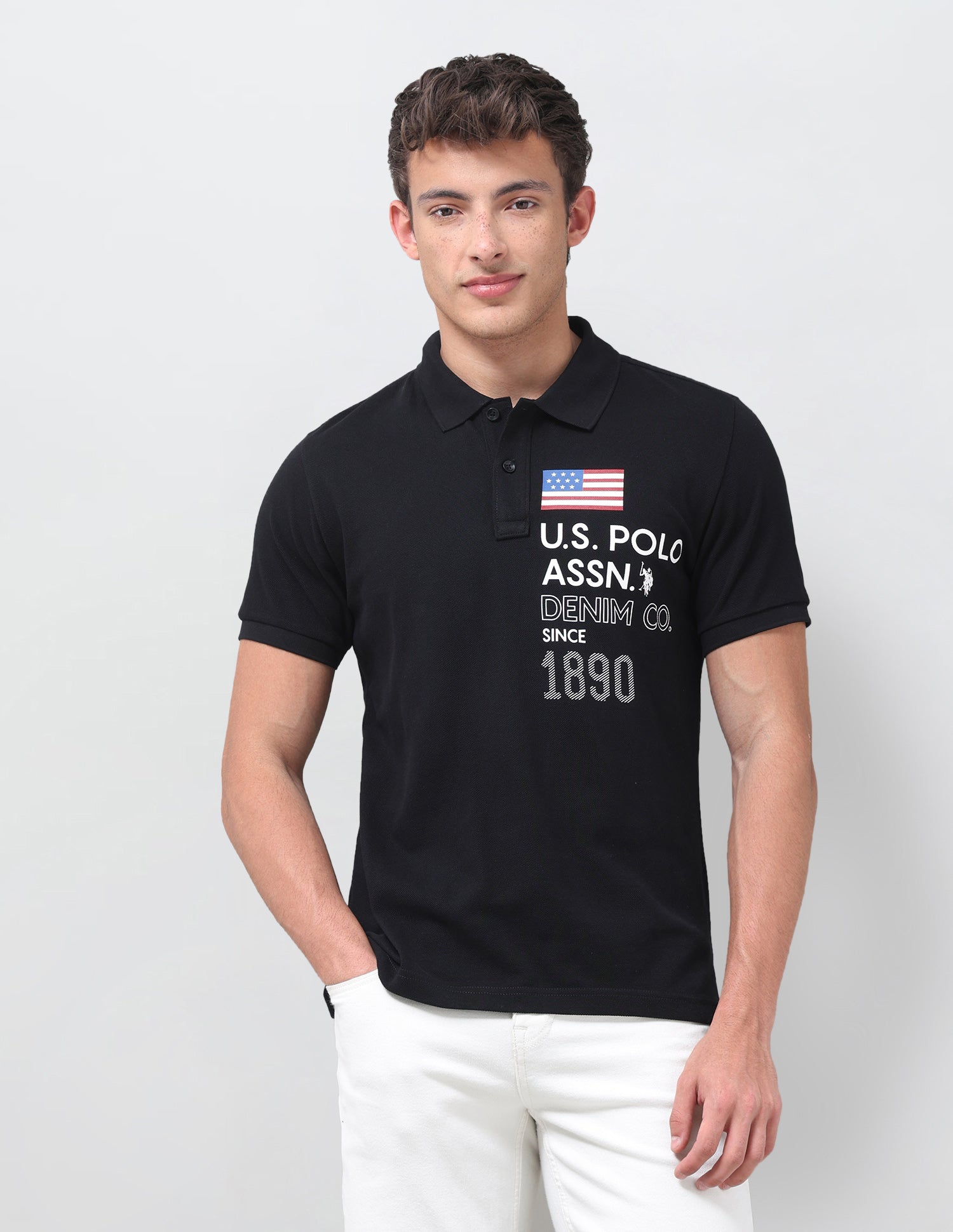Typographic Brand Printed Slim Fit Polo Shirt Black - U.S. Polo Assn. India | Large