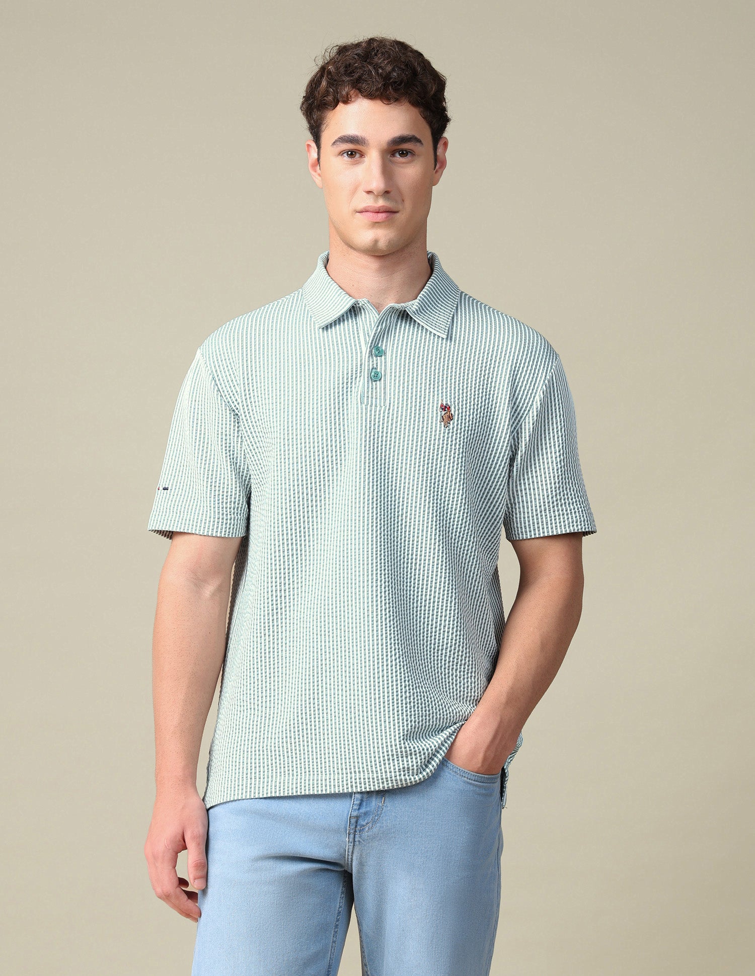 Vertical Striped Relaxed Fit Polo Shirt Green - U.S. Polo Assn. India | Large