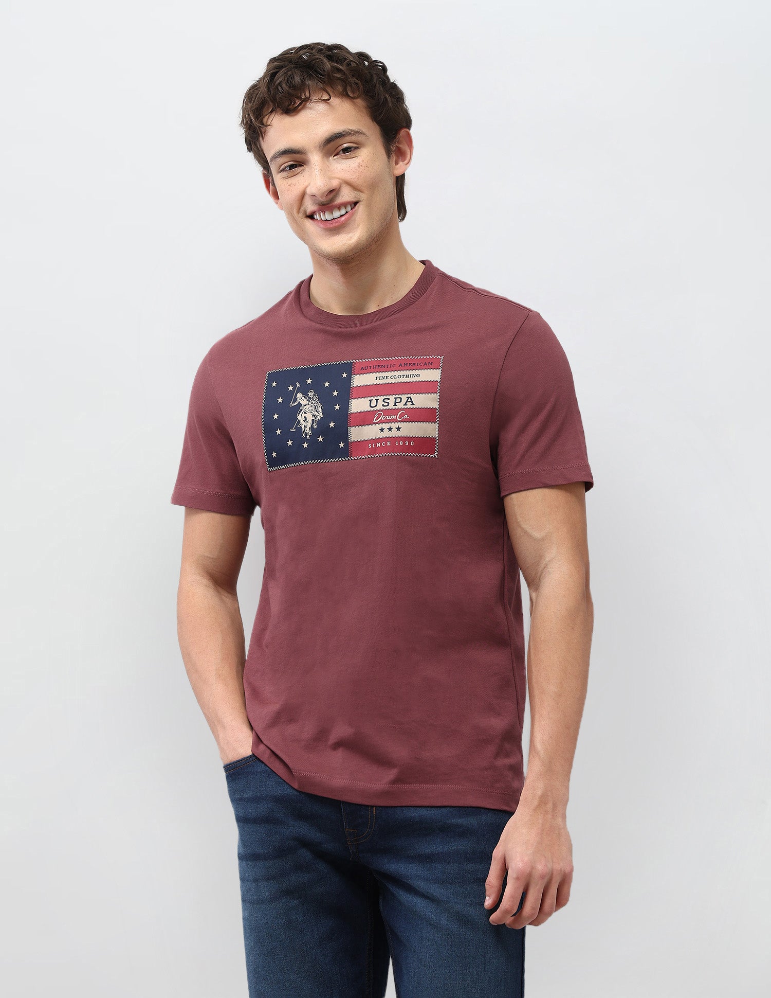 Graphic Brand Printed Slim Fit T-Shirt Dark Pink - U.S. Polo Assn. India | Large