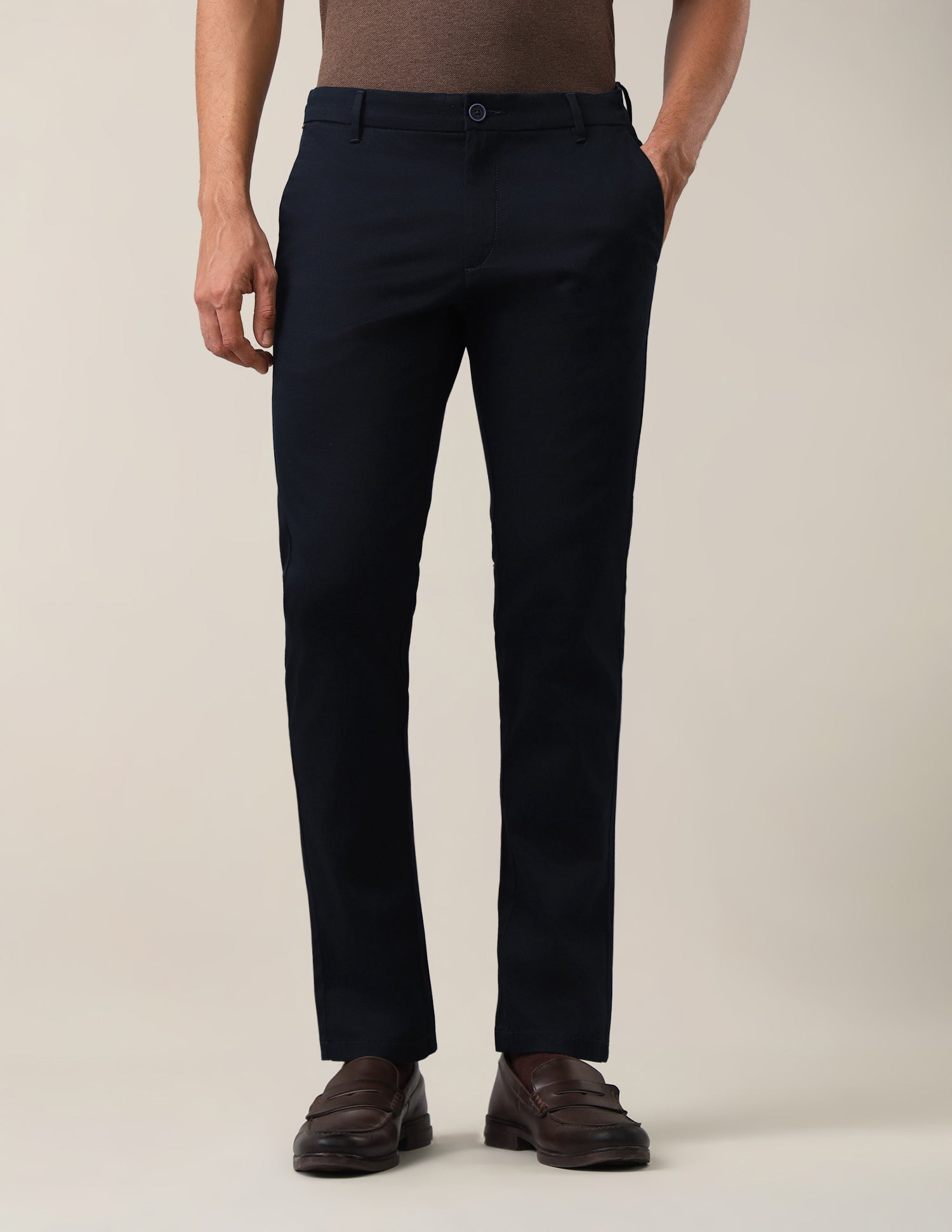 Denver Slim Fit Dobby Trousers Navy - U.S. Polo Assn. India | Large
