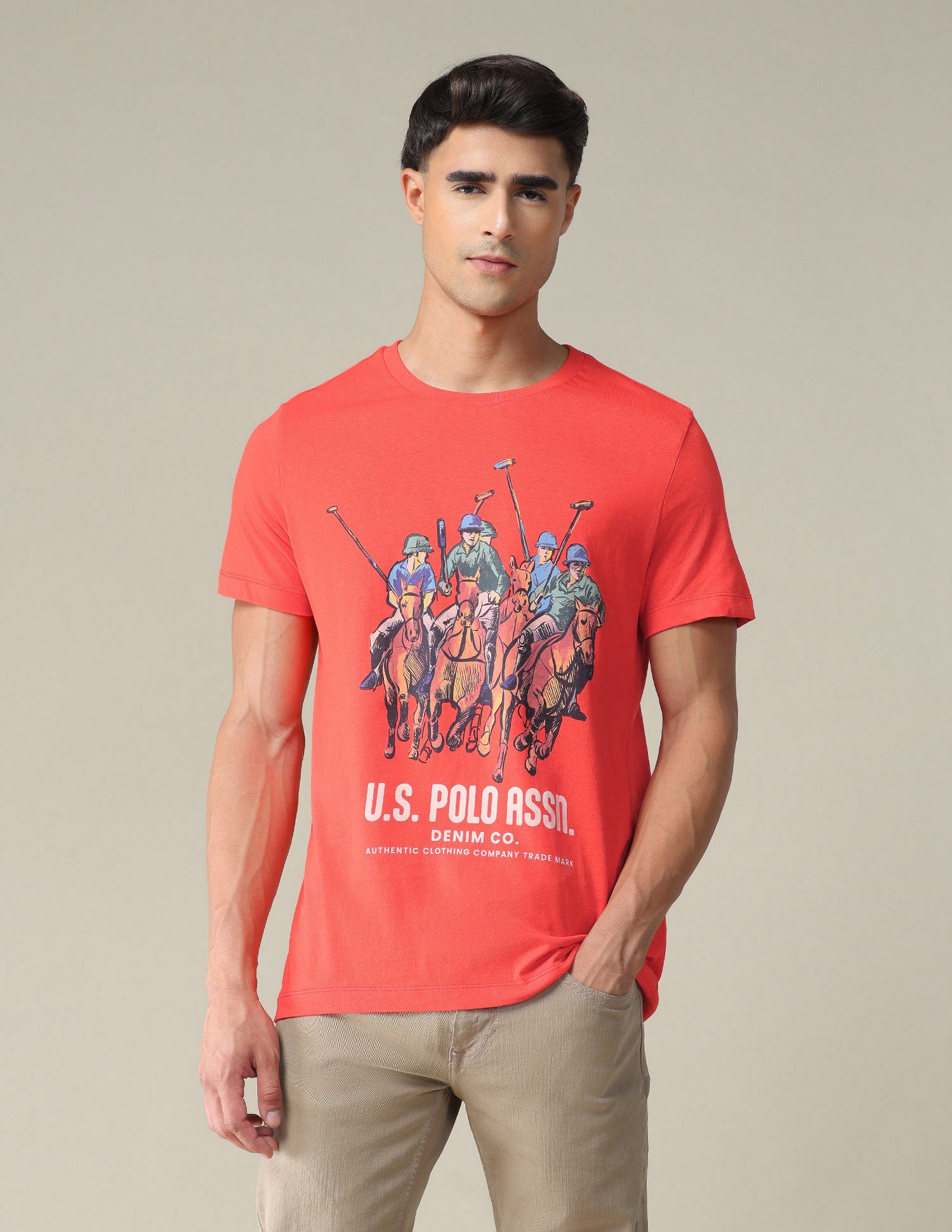 Bold Print Cotton T-Shirt Red - U.S. Polo Assn. India | Large