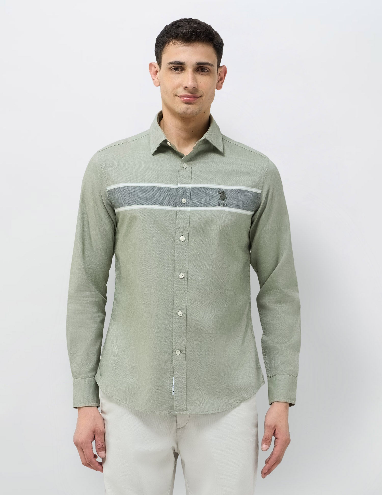 Horizontal Striped Tailored Fit Shirt Green - U.S. POLO ASSN. | Large