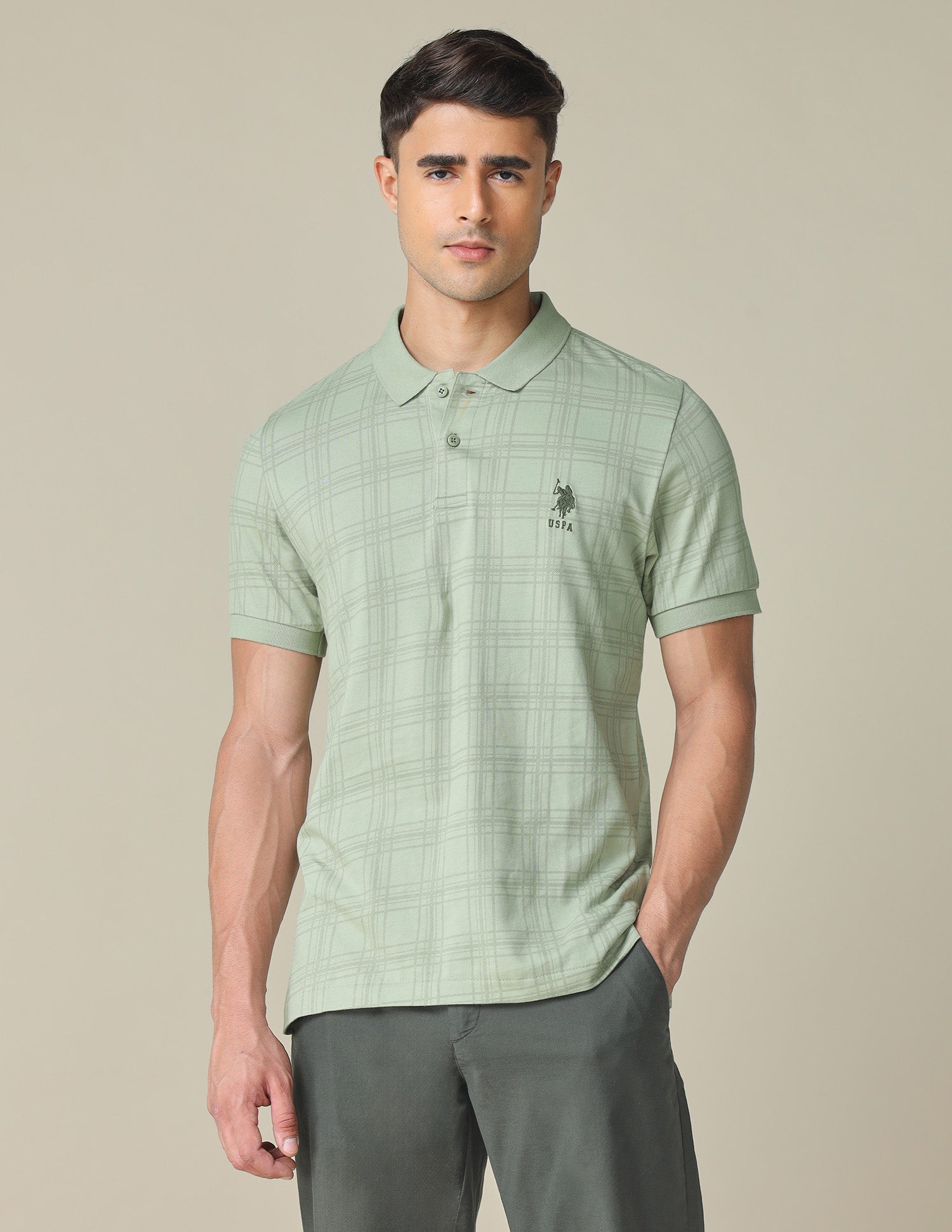 All-Over Printed Regular Fit Polo Shirt Light Olive - U.S. Polo Assn. India | Large