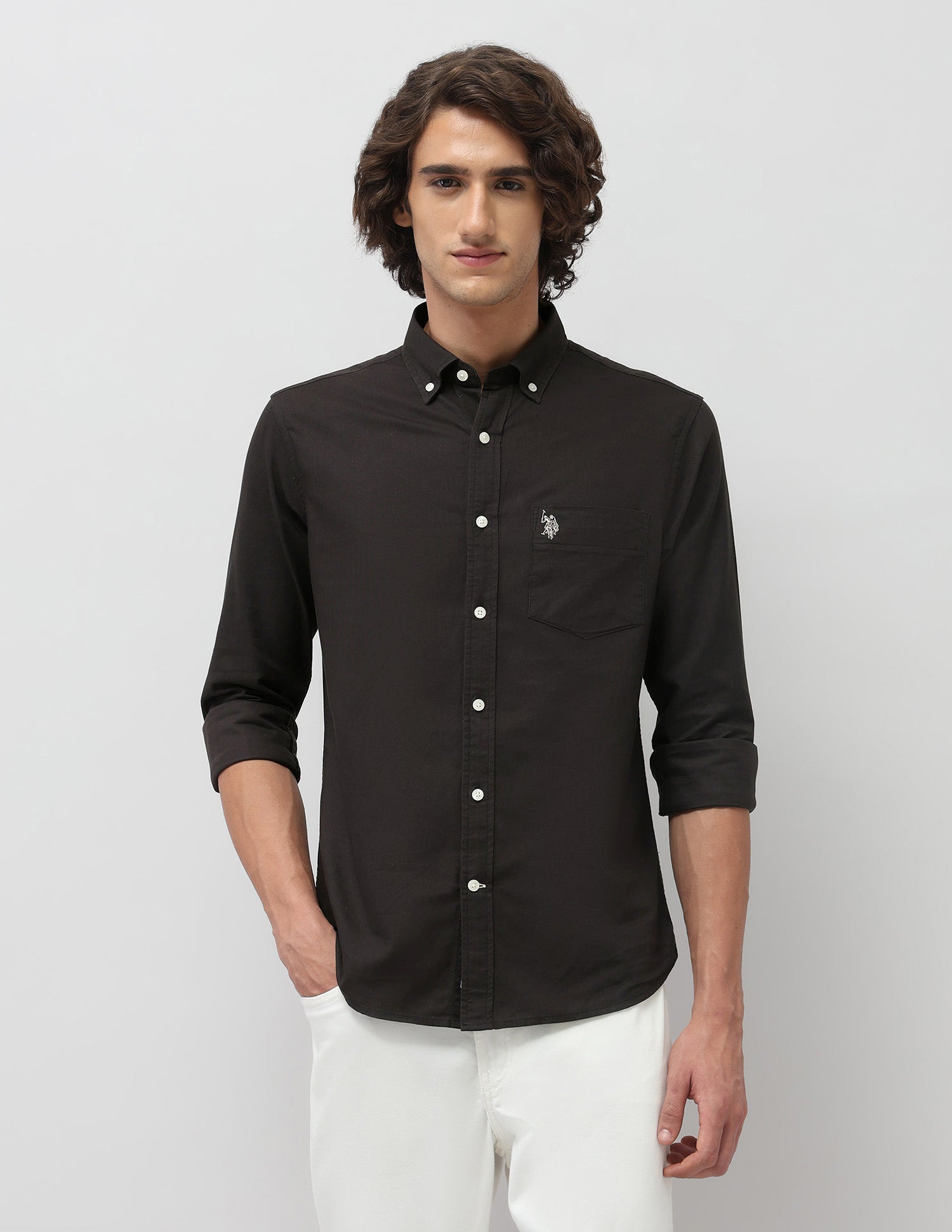 Tailored Fit Pure Cotton Shirt Black - U.S. Polo Assn. India | Large