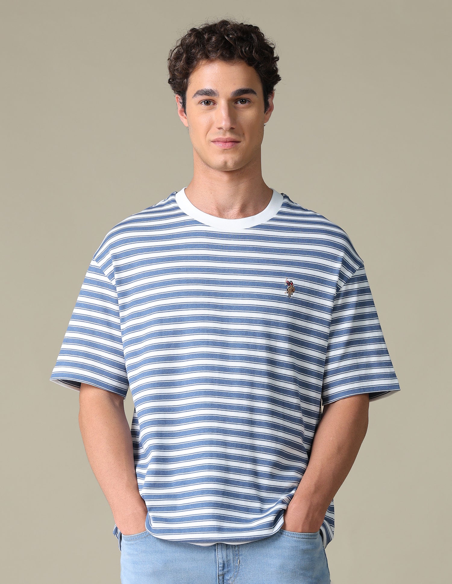 Horizontal Striped Relaxed Fit T-Shirt Blue - U.S. Polo Assn. India | Large