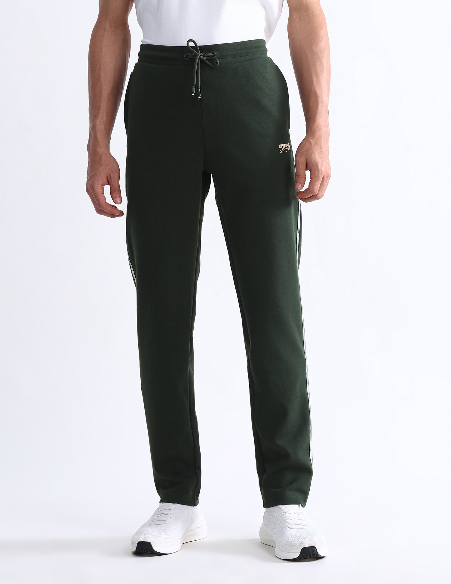 Slim Fit Solid Active Track Pants Olive - U.S. Polo Assn. India | Large