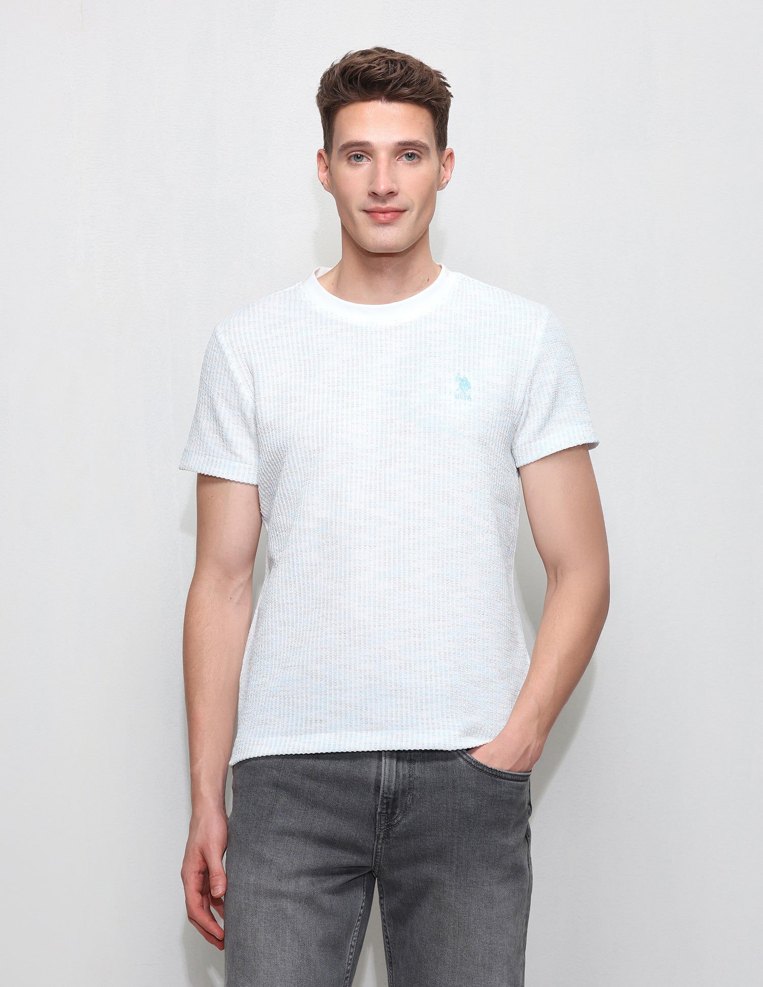 Textured Slim Fit T-Shirt Blue - U.S. Polo Assn. India | Large
