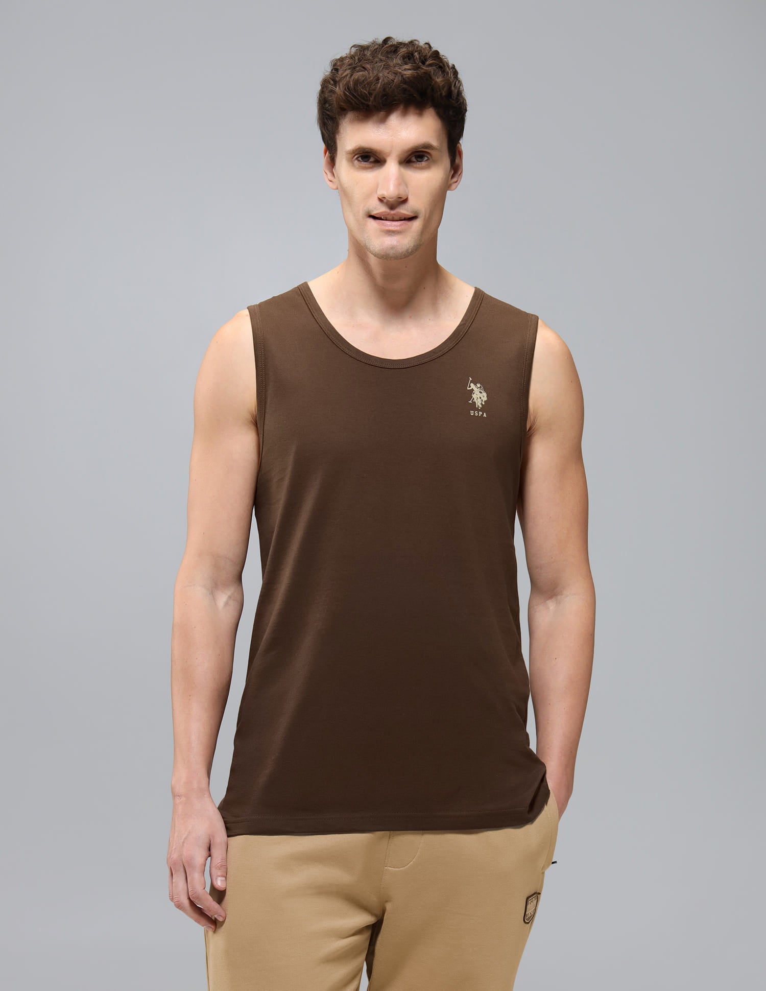 Pure Cotton Printed OEV10 Vest Brown - U.S. Polo Assn. India | Large
