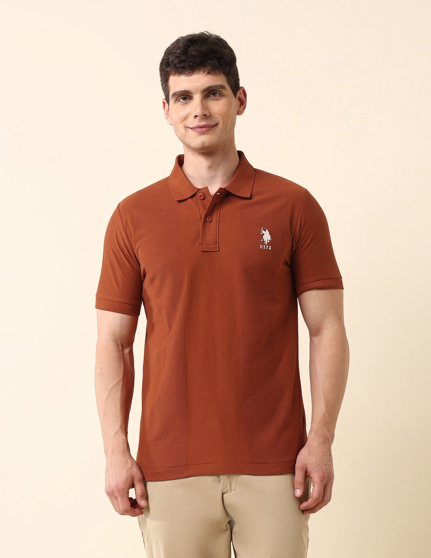 Textured Slim Fit Classic Polo Shirt Rust - U.S. Polo Assn. India | Large