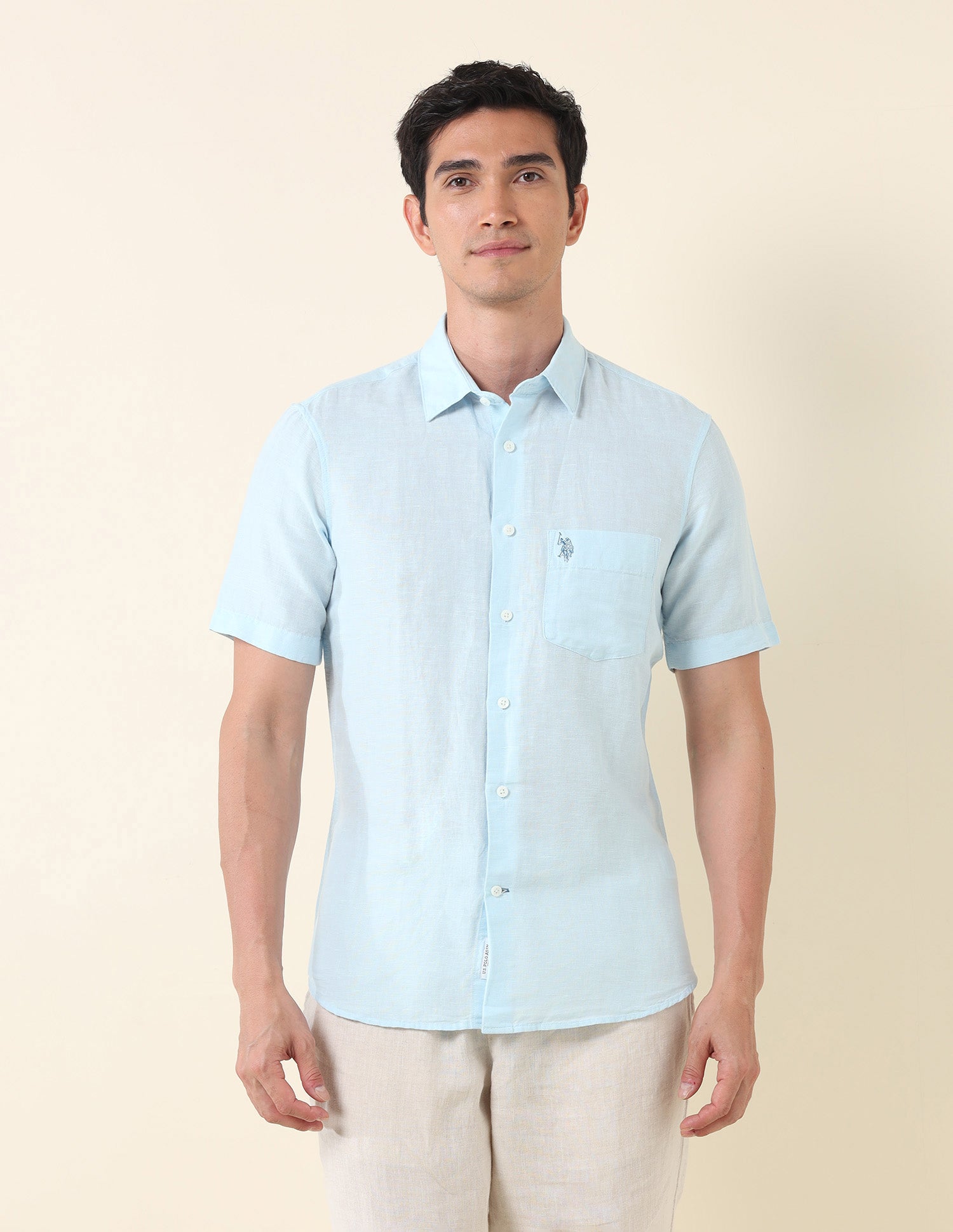 Tailored Fit Solid Shirt Light Blue - U.S. Polo Assn. India | Large