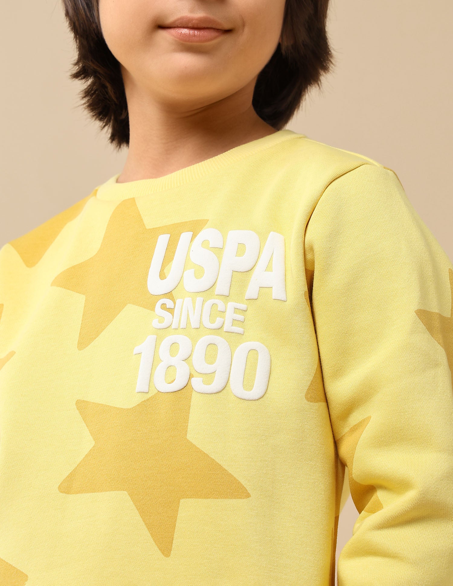 Boys Geometric Starred Regular Fit Sweatshirt Yellow - U.S. POLO ASSN. | Large