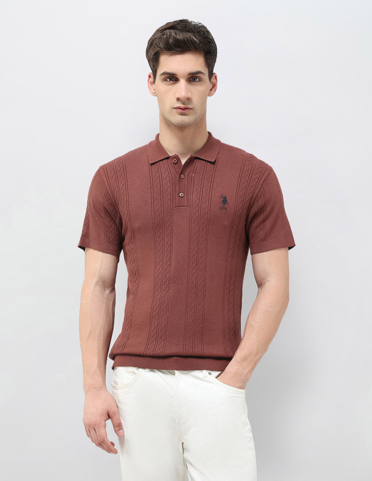 Slim Fit Textured Polo Shirt Rust - U.S. POLO ASSN. | Large