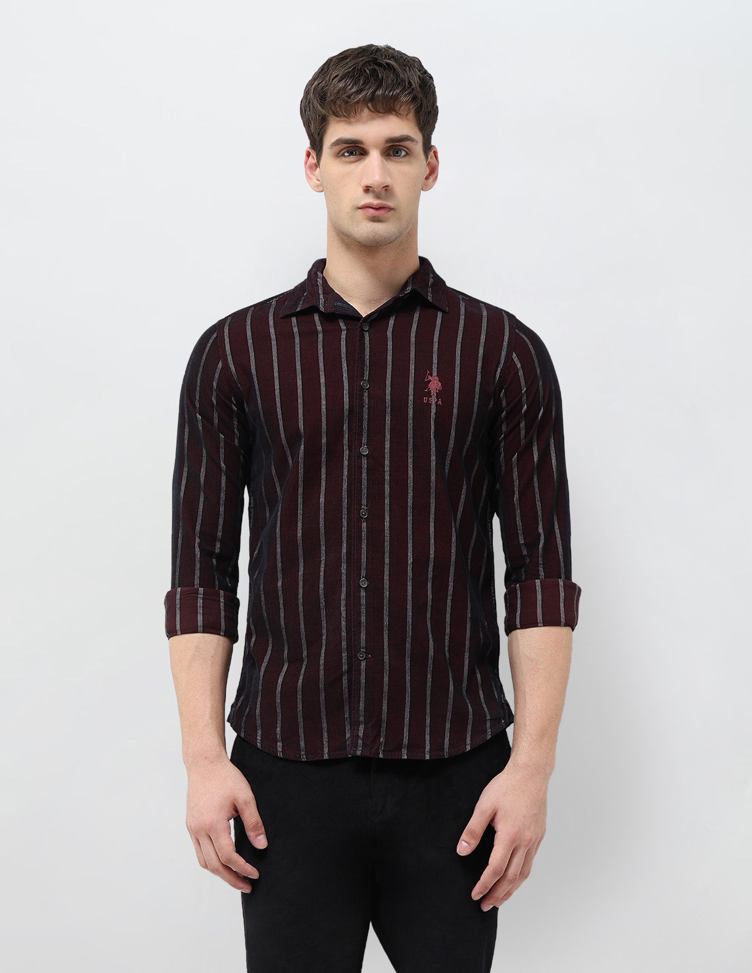 Vertical Striped Corduroy Shirt Wine - U.S. POLO ASSN. | Large