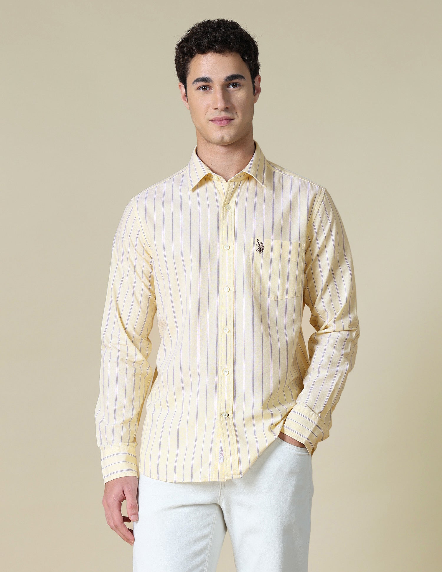 Vertical Striped Oxford Shirt Yellow - U.S. Polo Assn. India | Large