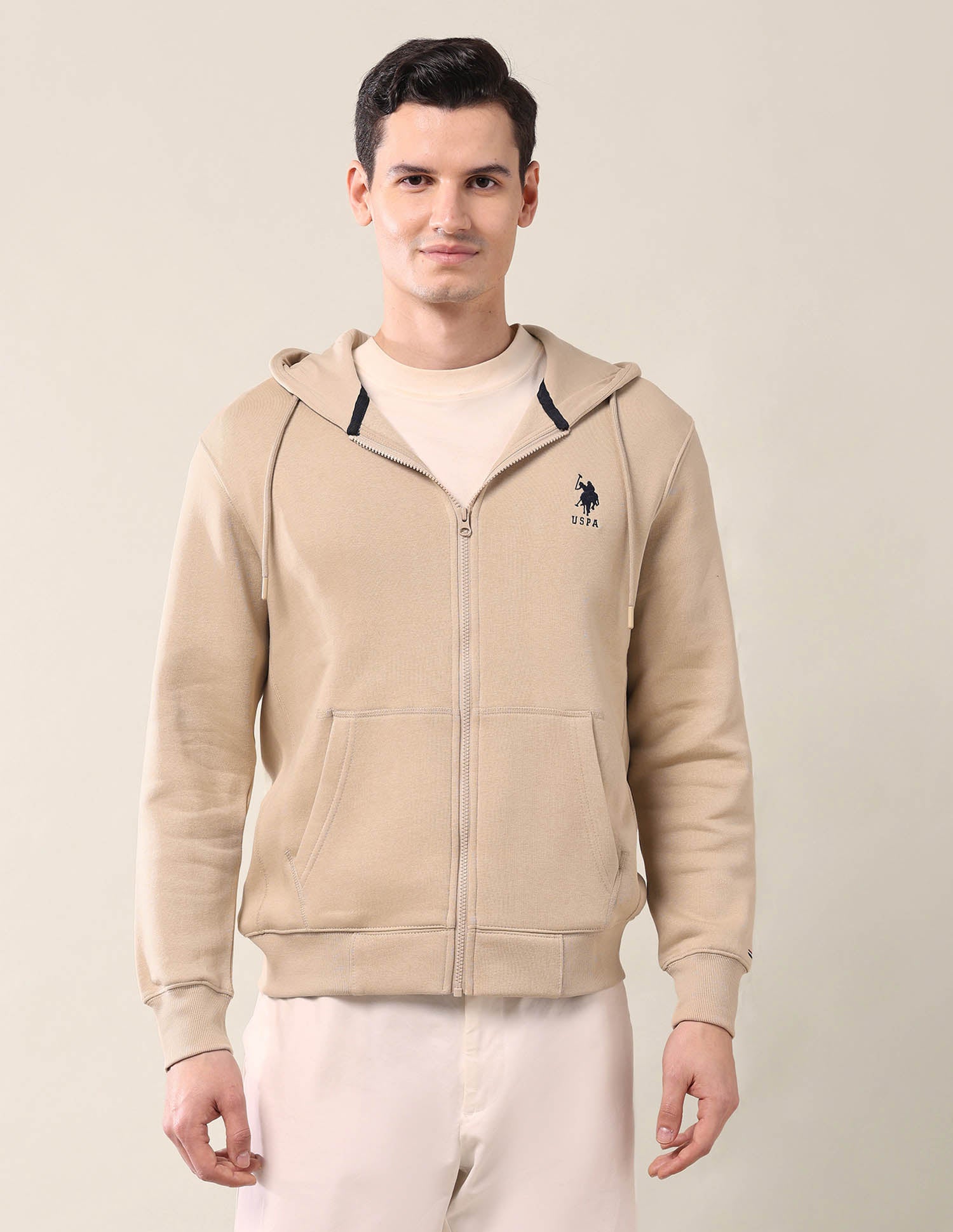 Solid Regular Fit Sweatshirt Beige - U.S. Polo Assn. India | Large