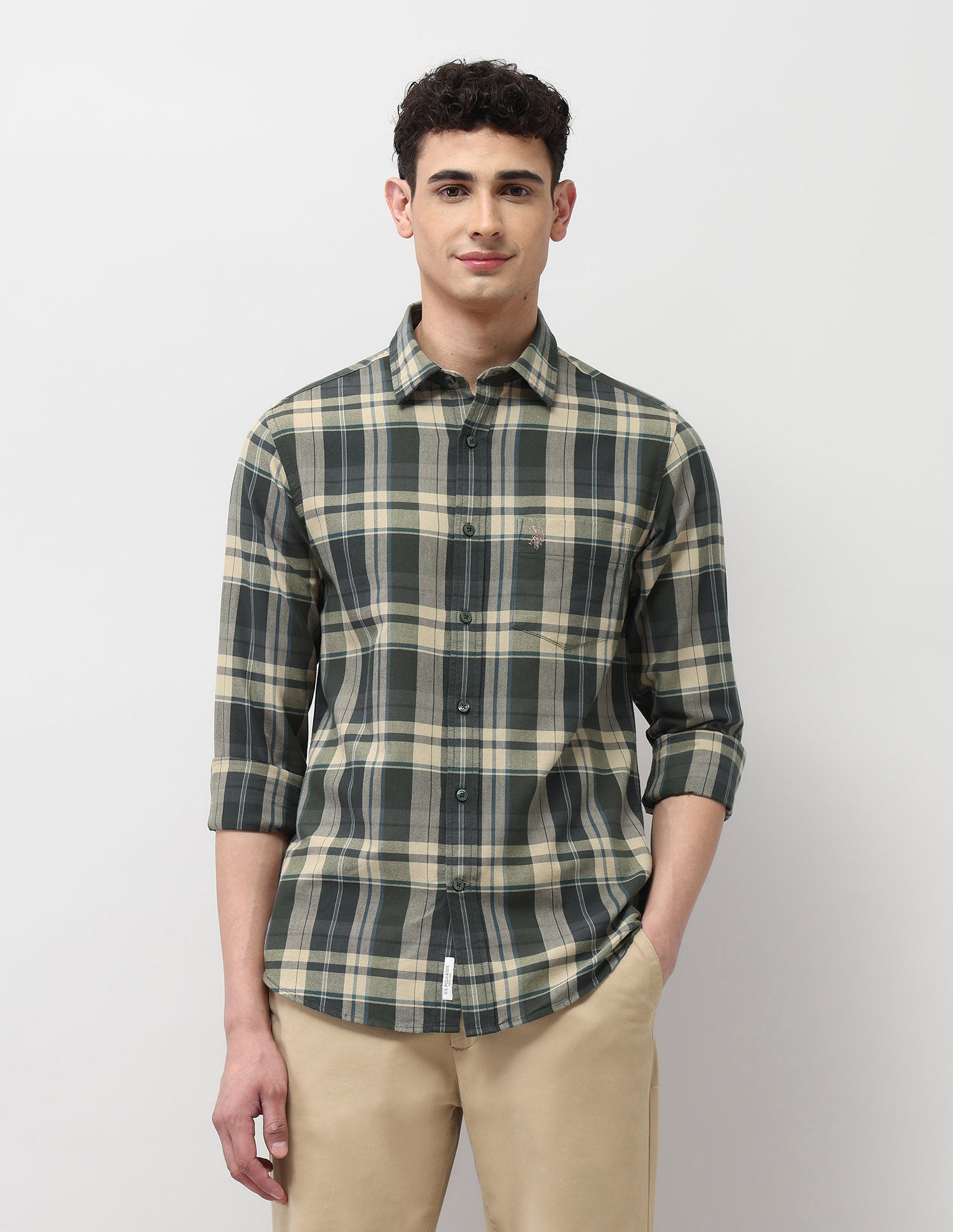 Plaid Checked Tailored Fit Shirt Olive - U.S. POLO ASSN. | Large