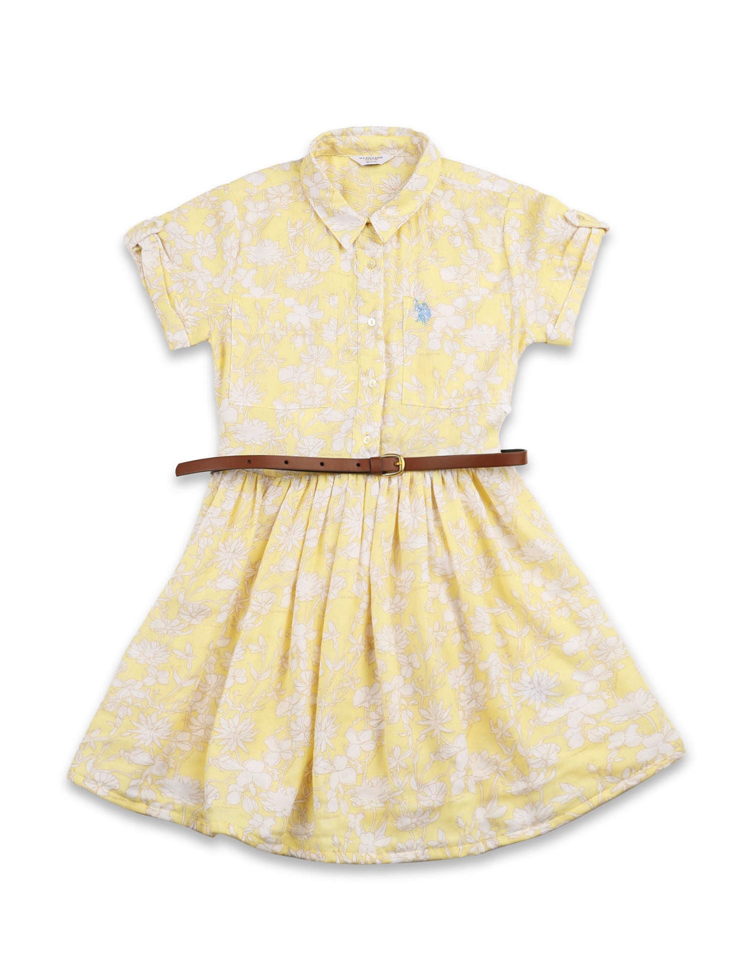 Girls Floral Printed Fit & Flare Dress Light Yellow - U.S. Polo Assn. India | Large